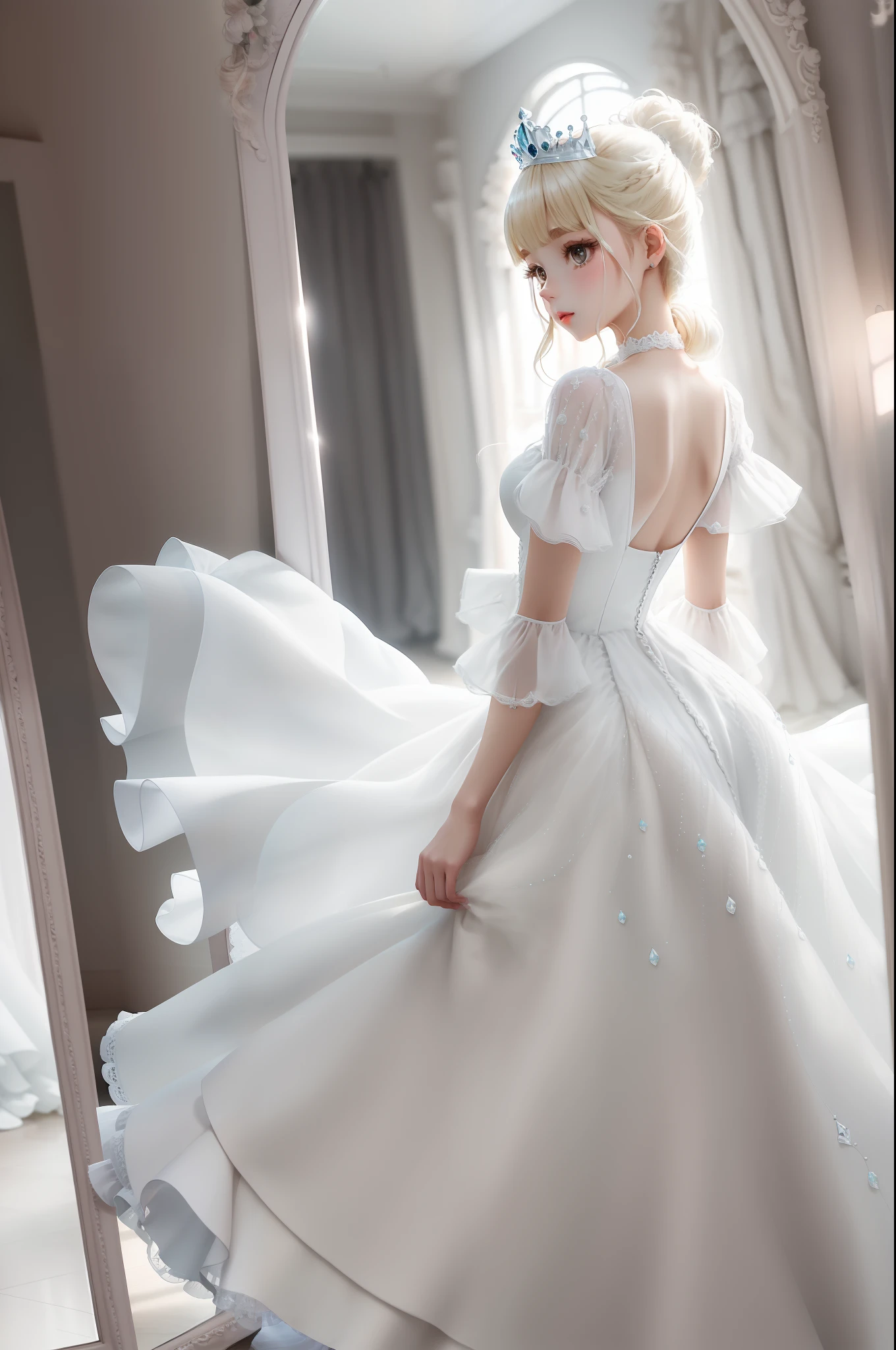 Princess A Princess Soft Good style best quality(Highest Quality) , High quality(hiquality) Soft hair amarelo Fluffy dress blonde Hair tied in two, The whole body is reflected, Very delicate tone and good atmosphere