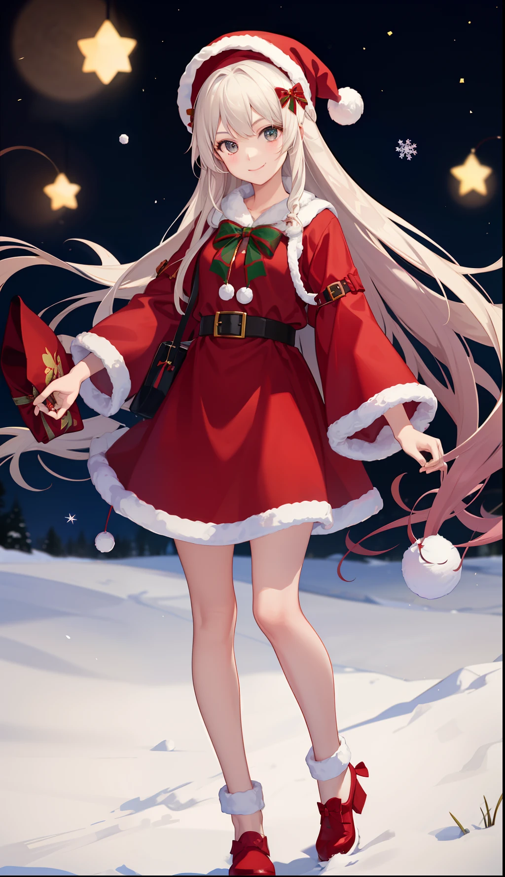 1girl in、A smile、Christmas、Dressed in Santa Claus costume、