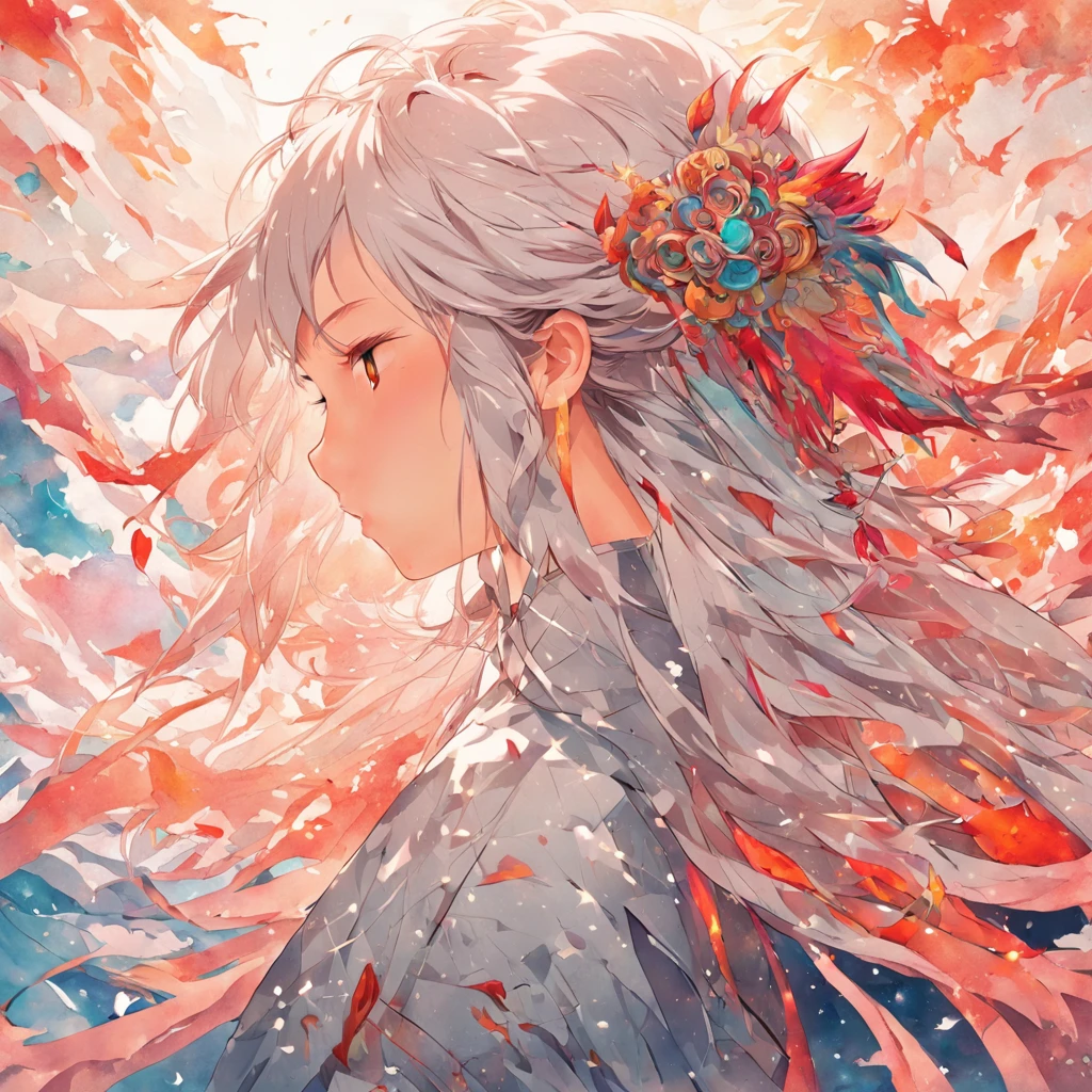 (White background:1.4),(Silhouette of a girl's head, Eyes closed, colorfull long hair, Oriental elements),(Chinese illustration:1.3,paper art:1.3, Quilted paper art:1.2),( reasonable design, Clear lines, High sharpness,Best quality, Very detailed, Masterpiece, movie light effect, 4K )