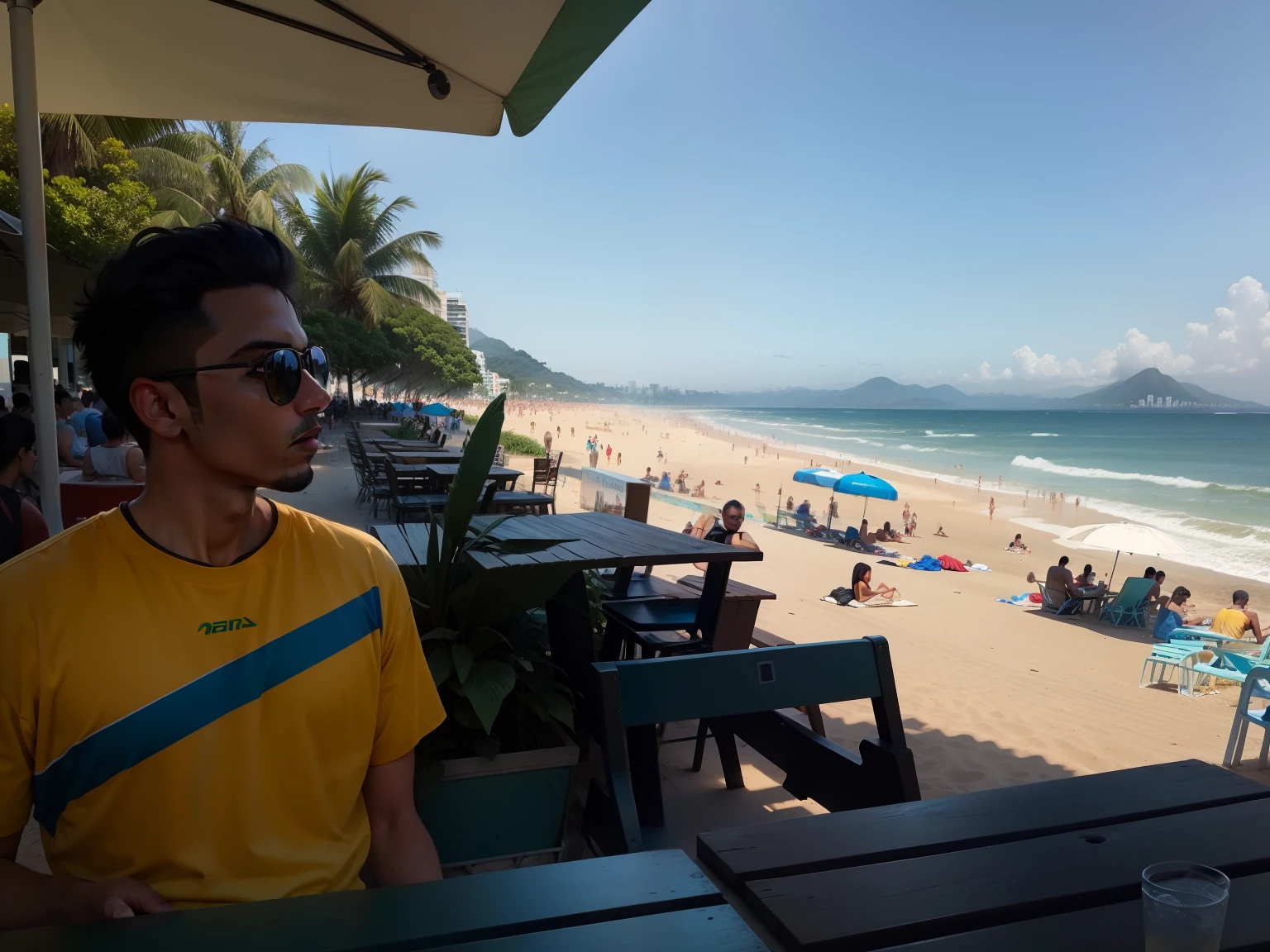 More piece, qualidade superior, melhor qualidade,, arte oficial, praia da barra da Tijuca no Rio de janeiro, hora 12hs