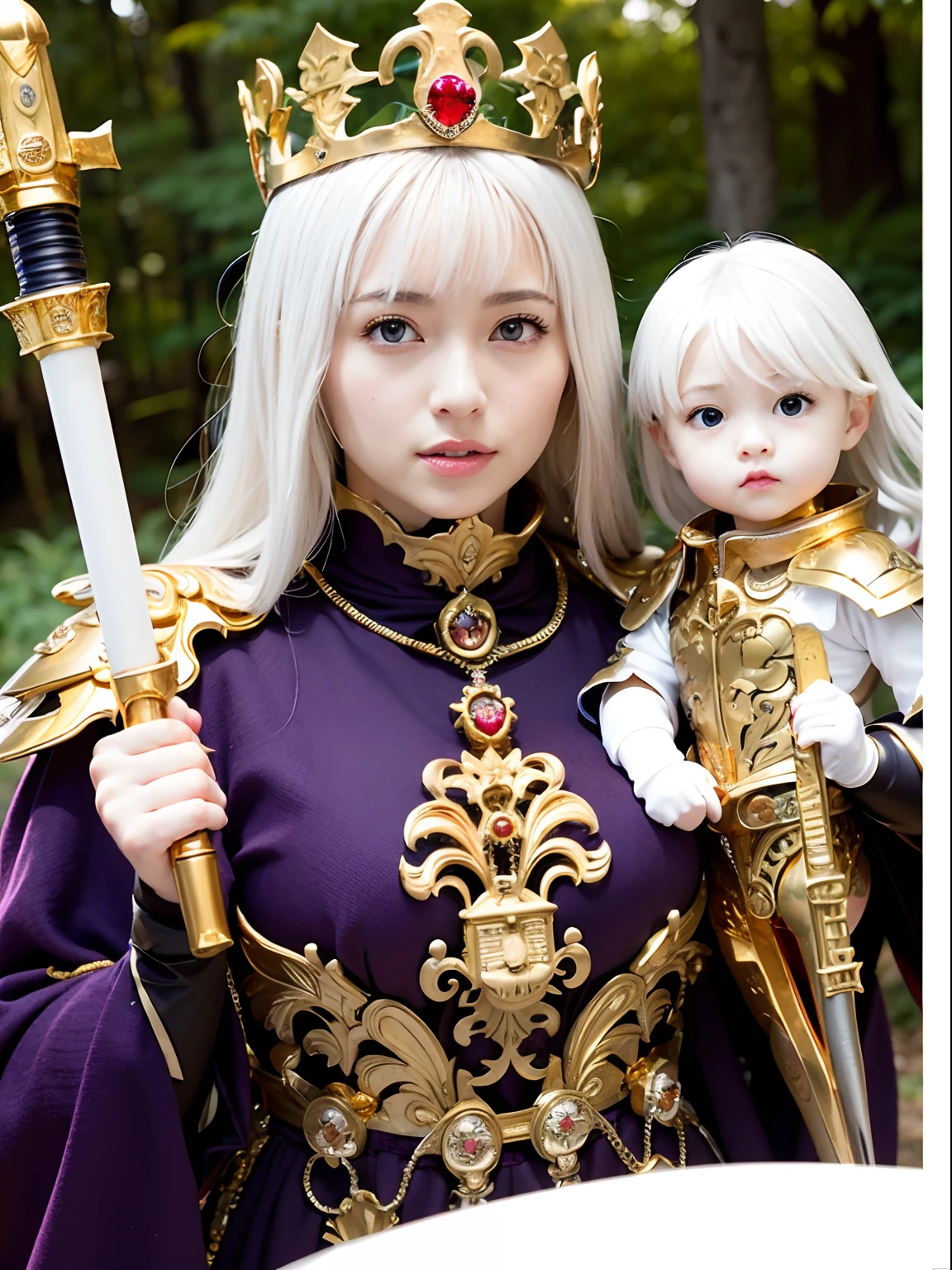 (masutepiece), Professional , ​masterpiece、top-quality、photos realistic , depth of fields （Gemstone Silver Metal Body:1.９),(Matte White、Jewel Gold Weapon、（Gorgeous castle background）、（Put on a pirate hat）、（Jewel Metal Body:1.４),Gorgeous Jewel Metal Weapons , Detailed Sword of the Brave ,（ Soldier background in metal armor） 、 cleavage of the breast、 warhammer 40k , adepta sororitas,Detail and ornate jewel crown、独奏、Black hair、（Gangle's forest background）、Beautiful Caucasian beauty、１a person、dynamic ungle,(((Diamond tiara with detail and luxury)))、a small face、A smile、Powerful poses、（Gorgeous castle background）、huge filesize、20 year old beautiful woman、Stand in the center of the screen、Thin female fingers、Straight long hair、Beautiful Caucasian beauty、Whole body、