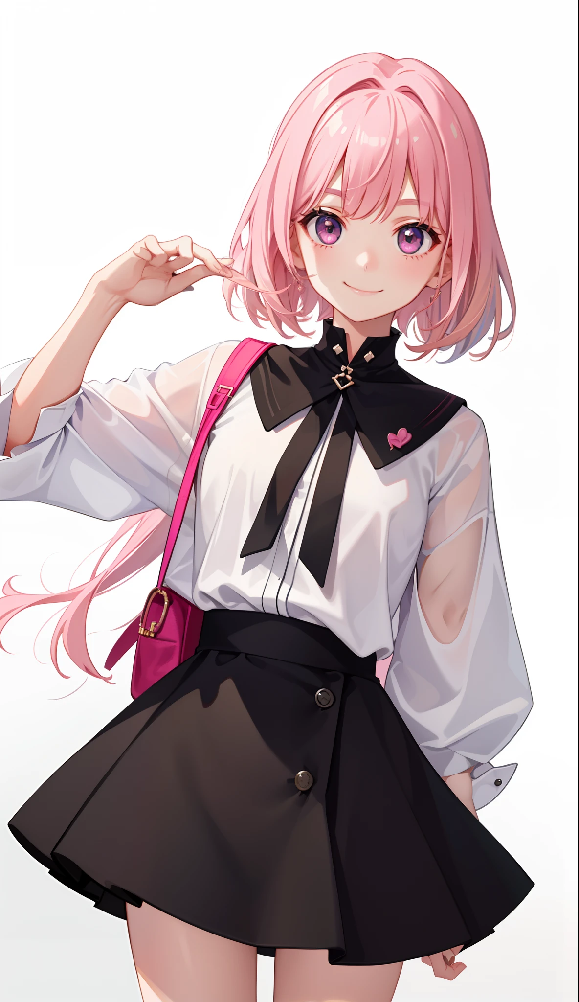 1girl in、A smile、A delightful! The shirt、skirt by the、Pink hair(small tits)