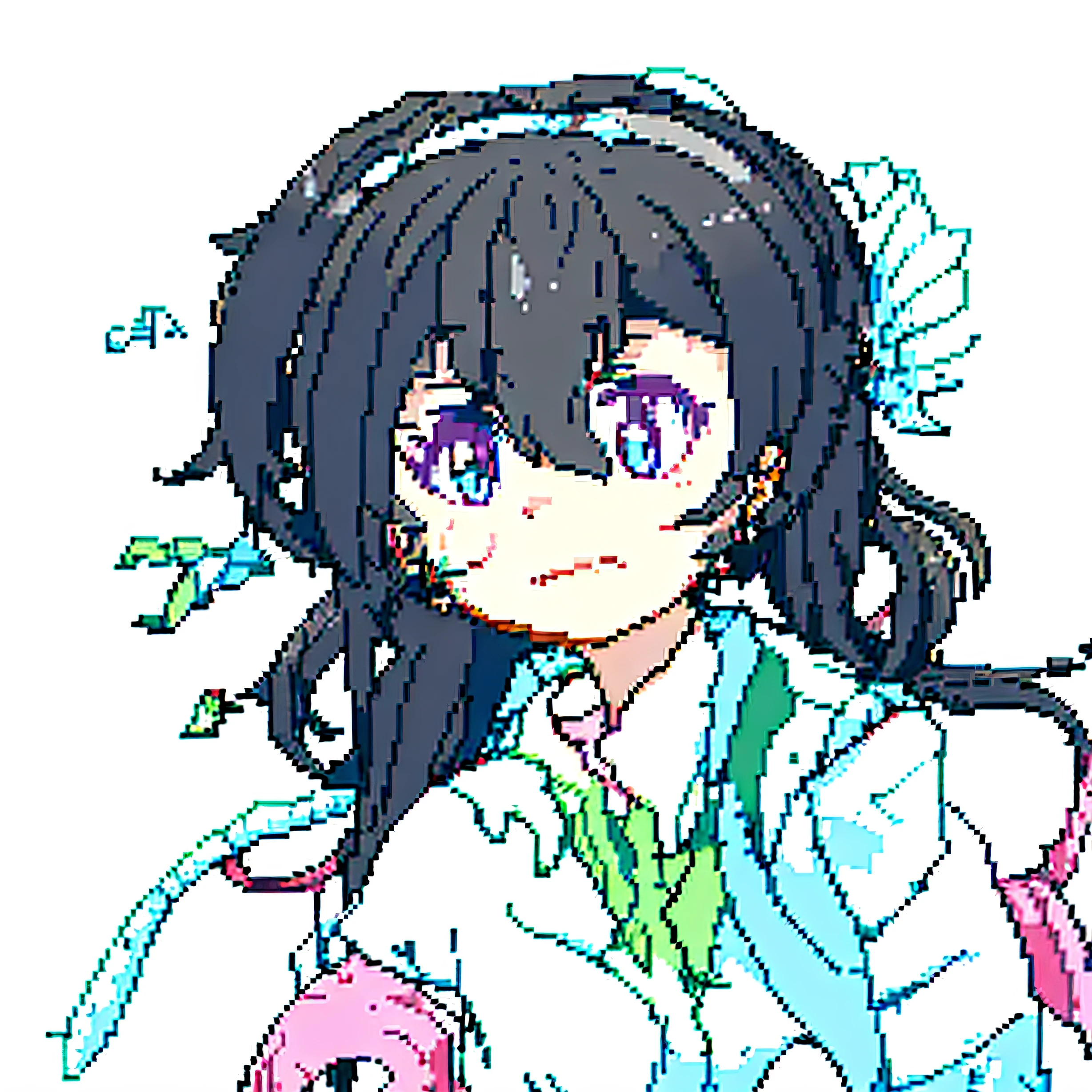 Anime girl with green eyes and white shirt with flowers in her hair, anime moe art style, touhou character, from touhou, inspirado em Okumura Masanobu, demon slayer rui fanart, [[[[grinning evily]]]], inspired by Maki Haku, gapmoe yandere, fully colored, iwakura lain