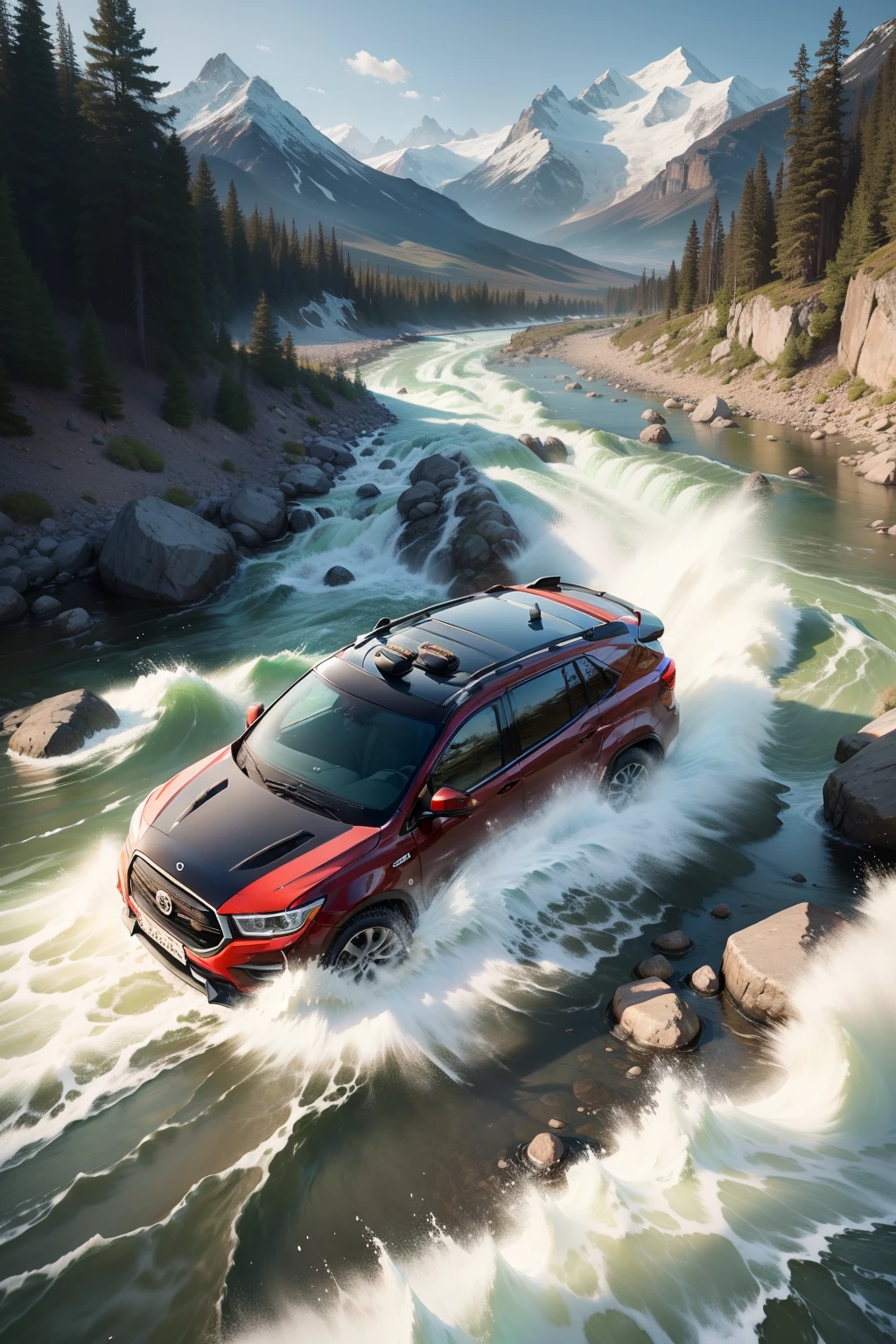 Rapids rush between mountains and rivers，Fantastic graphics，People drift on rivers