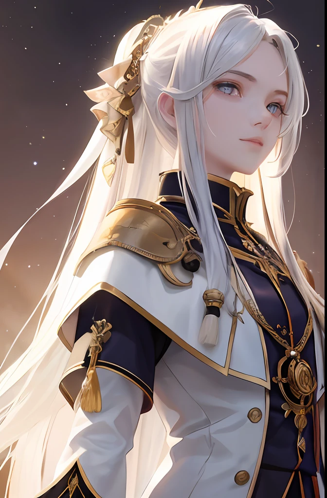 (tmasterpiece,top-quality,best qualityer,offcial art,Beauty and aesthetics:1.2),(Kizi:1.3),extremy detailed,rich colourful,highest details,s the perfect face,The upper part of the body,hdr,(long white hair:1.5)(white cloak golden lines:1.2),galaxias,(light stre),striking visual effects,(dynamic streaks,Luminous trajectory:1.2),vivd colour,The family background of noble knights was usually very wealthy,Their ancestors may have been wealthy merchants、Nobleman or politician。They usually have an elegant living environment and high-quality educational resources,Receive quality education and training,Possess great talent and skills。
Noble knights usually possessed nobility、Elegant temperament,Their words and deeds reflect their social status and wealth。They have unique costumes、Hairstyle and makeup,Usually wearing elegant battle robes and riding noble horses。
The life of a noble knight was usually luxurious and comfortable,They have a variety of high-end luxury and luxurious private establishments。They usually like to make friends with powerful people,And actively participate in various social events and aristocratic circles。