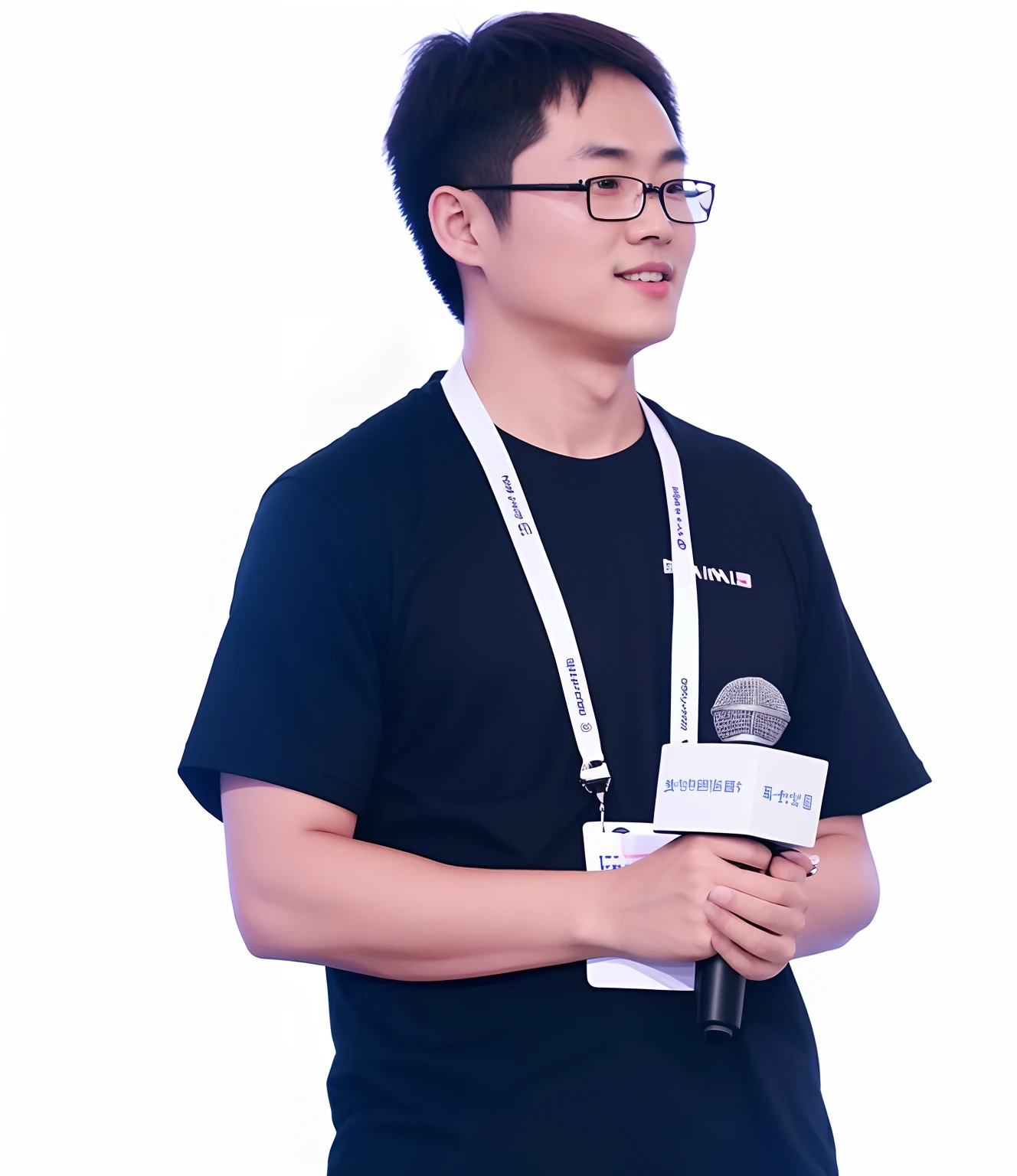 Arafeld man sitting in front of a television in a black shirt and glasses, yanjun cheng, xintong chen, zeng fanzh, wenjun lin, peter xiao, steve zheng, huifeng huang, kim jung giu, Wang Qichao, yihao ren, mario feng, Liang Xing, wei wang, Zhang Pengzhen