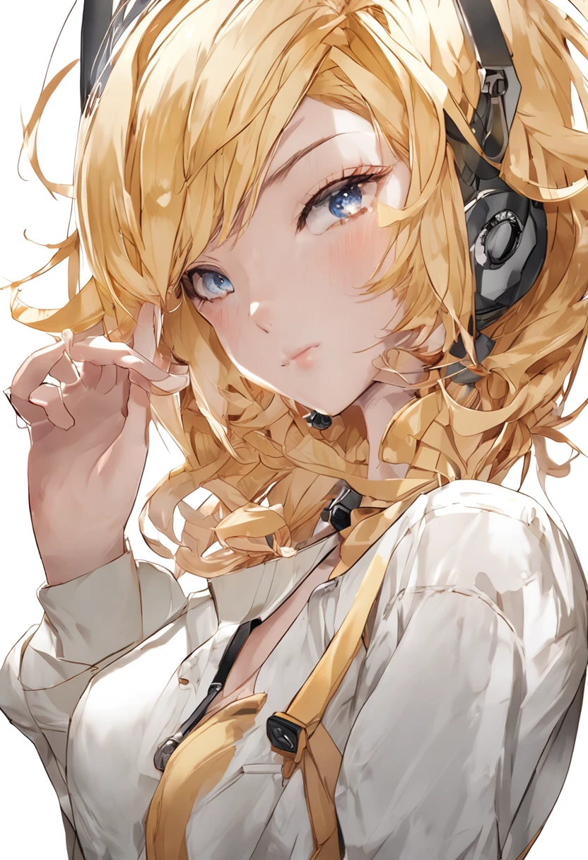 ((((masuter piece、top-quality、bionde、de pele branca、profile、A charming expression、Great look、look at a camera))))、Yellow hair、Blue eyes、(((((White skin))))),((ssmile))、Realistic skin type、an anime girl、Clean lashes、Detailed Digital Anime Art、A seductive anime girl、extremely detailed art germ、Smooth Anime CG Art、ig model、ArtGerm、photo-realistic anime girl、digital anime art、Anime girl with yellow hat and brown and white dress, Lori
