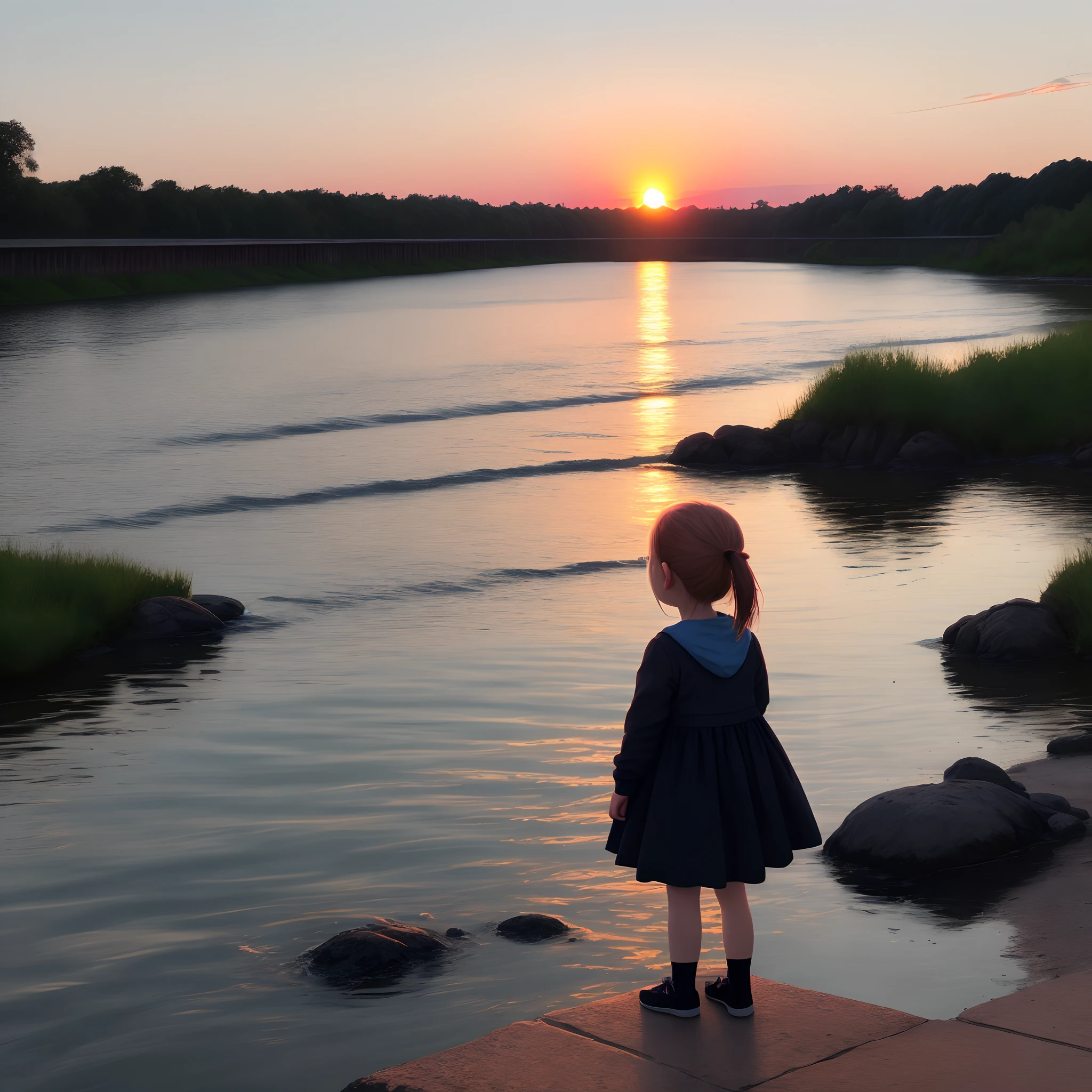 A watching the sunset by the river