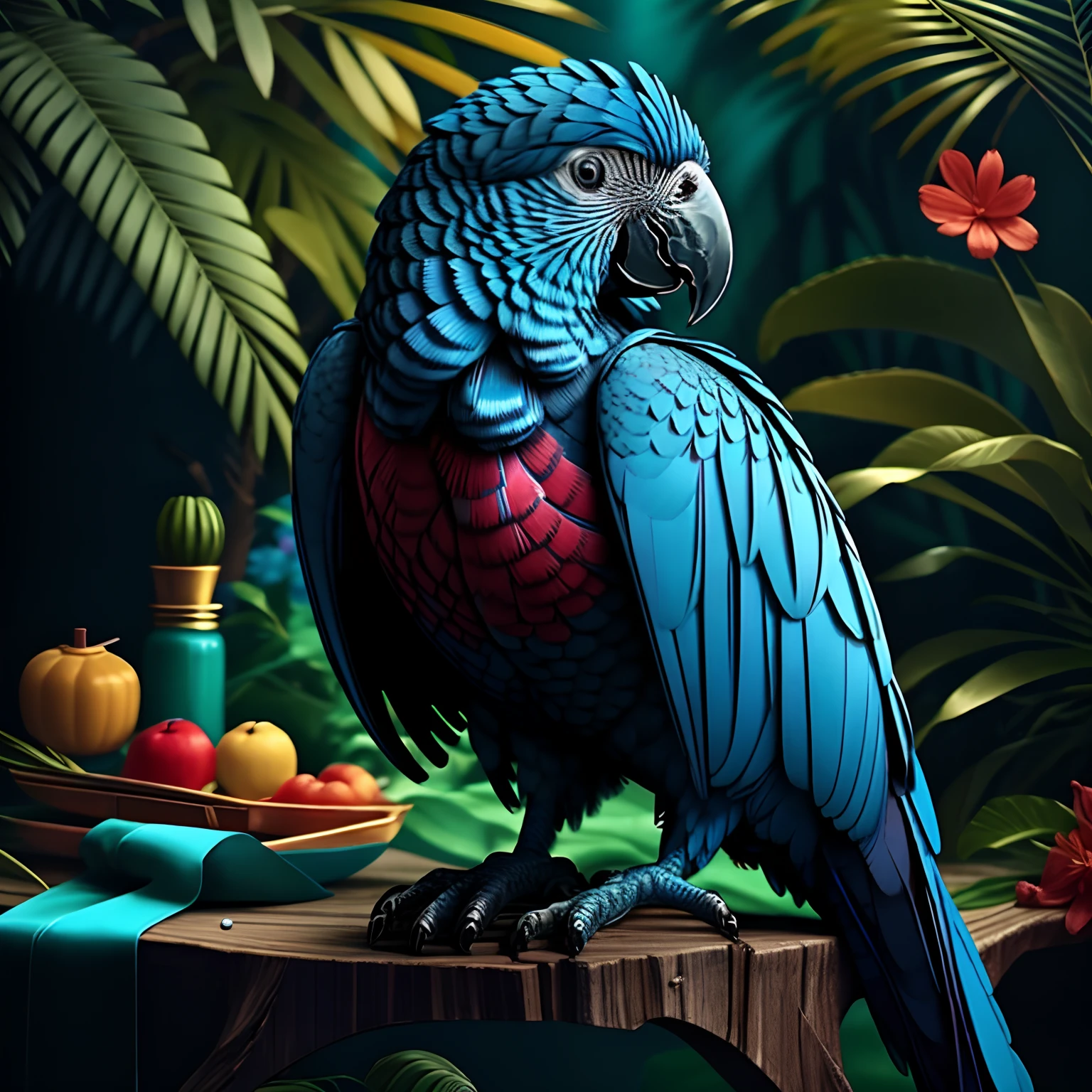 Blue parrot, flower, masterpiece, best quality, best quality, official art, beautiful and aesthetic, 8k raw, real, yang08k,