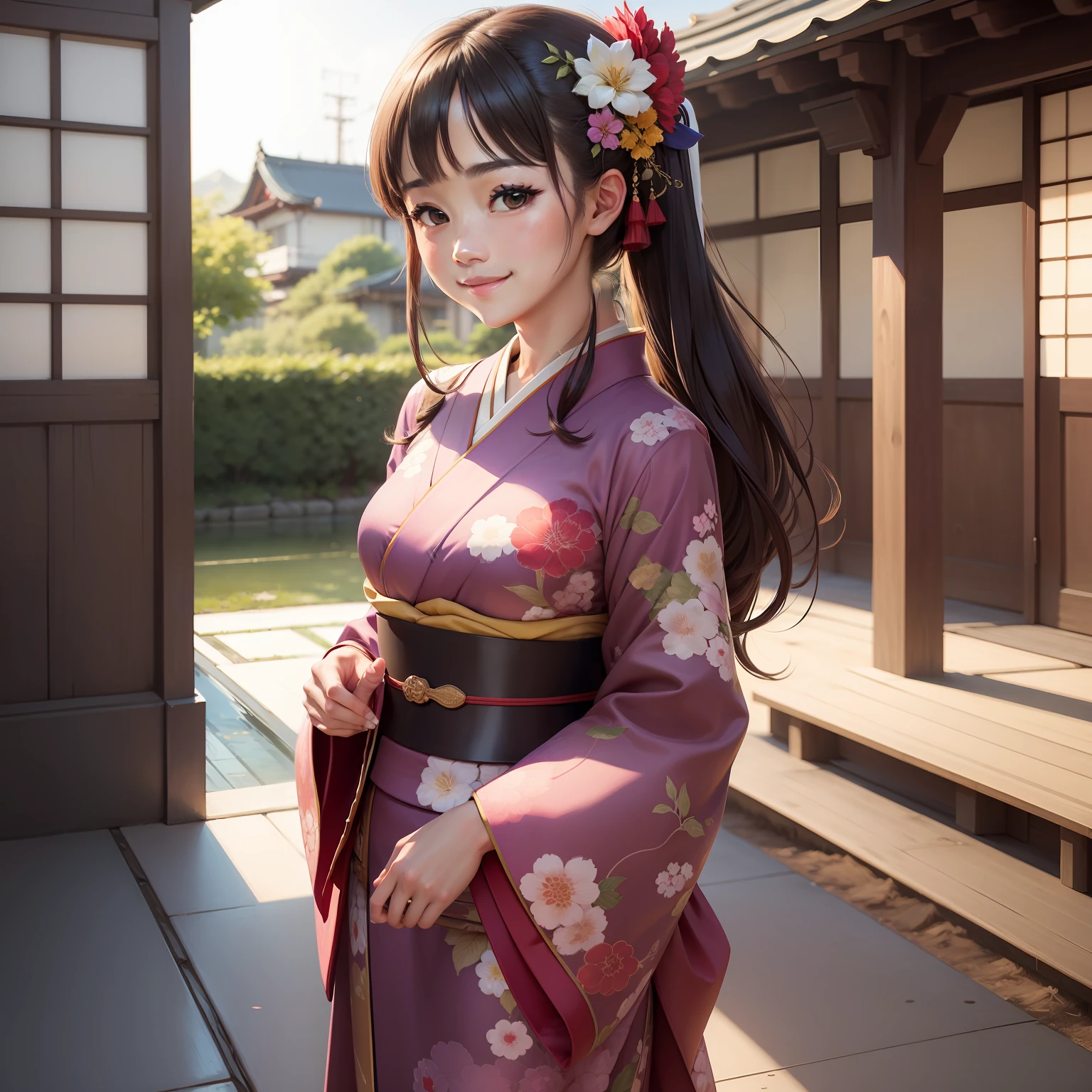 Masterpiece, high definition, best quality, 1 girl solo, kamisato_ayaka, smile, kimono