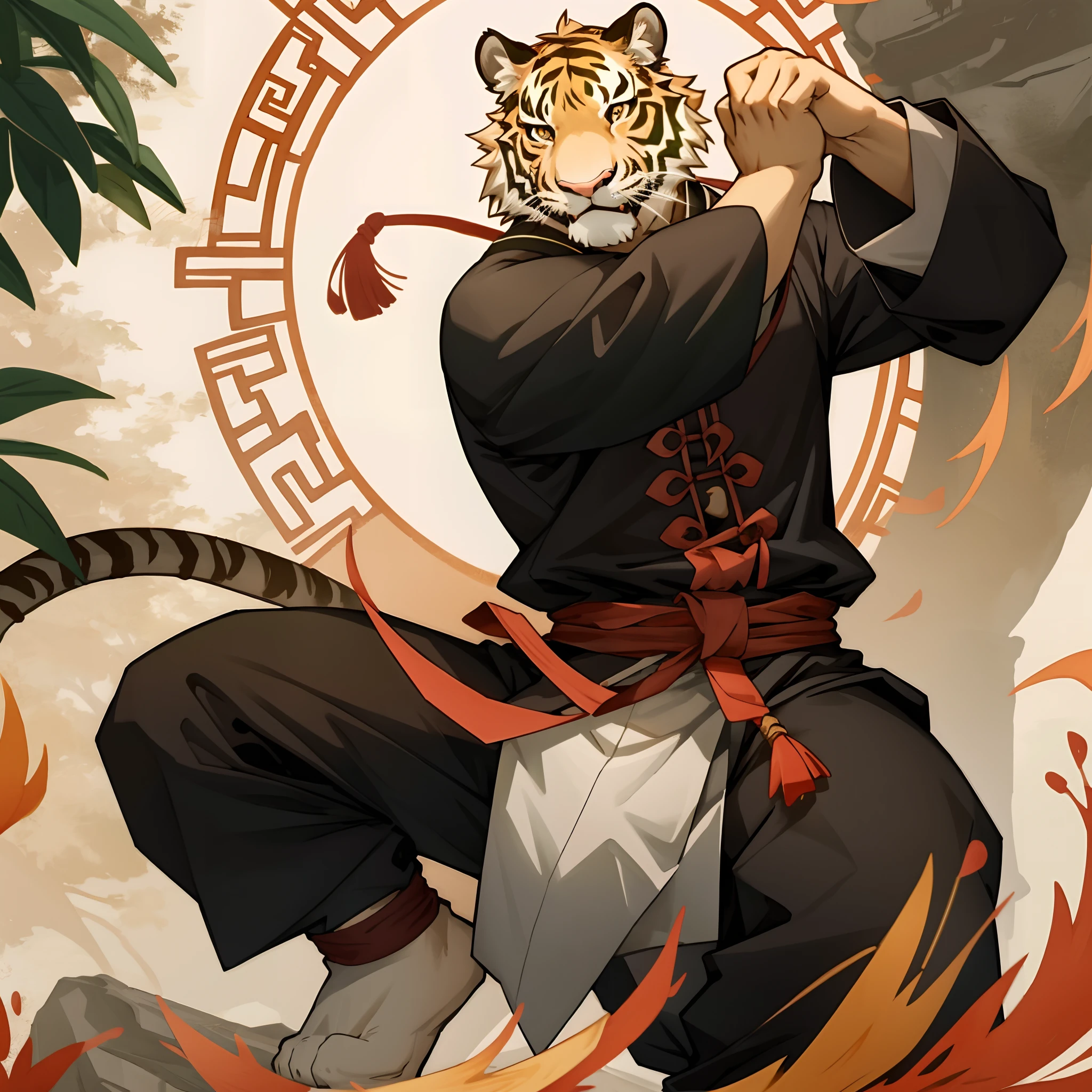 Chinese, male 1tiger, solo, masterpiece, taijitu, Kung Fu,