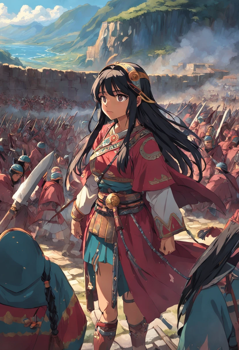 guerrera inca despues de una batalla sangrienta