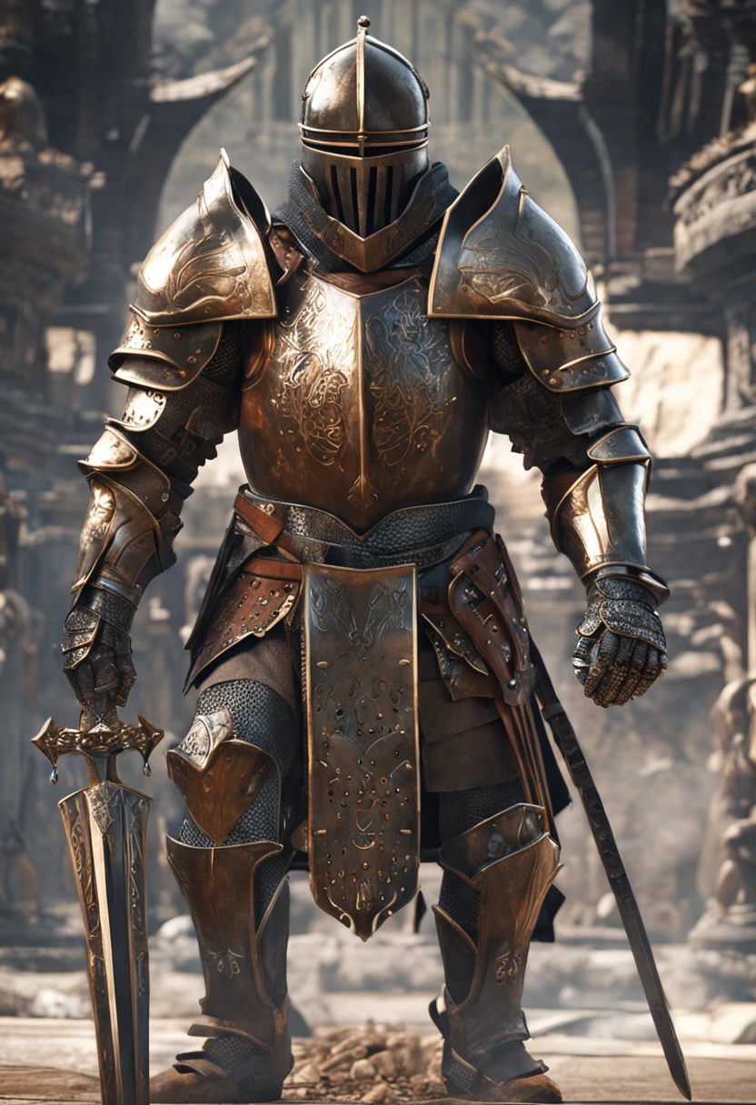 Royal Knights,Gorgeous heavy armor wraps the whole body,Point the Knight's Sword to the sky,sportrait,closeup cleavage,Solemn,flatchest,modest,humble,Cinematic, hdr, primitive, Intricate, High quality, Gorgeous shades, Intricate details, super-fine,oc rendered