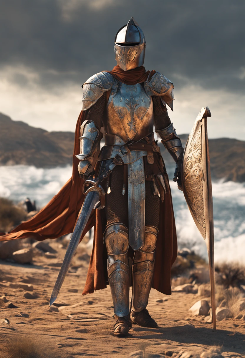 Royal Knights，Gorgeous heavy armor wraps the whole body，Point the Knight's Sword to the sky，sportrait，closeup cleavage，Solemn，flatchest，modest，humble，Cinematic, hdr, primitive, Intricate, High quality, Gorgeous shades, Intricate details, super-fine，oc rendered