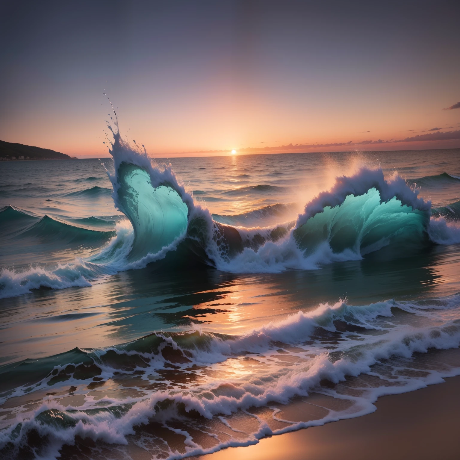 Generates an evocative and picturesque description of the sea at sunset. Detalle la forma