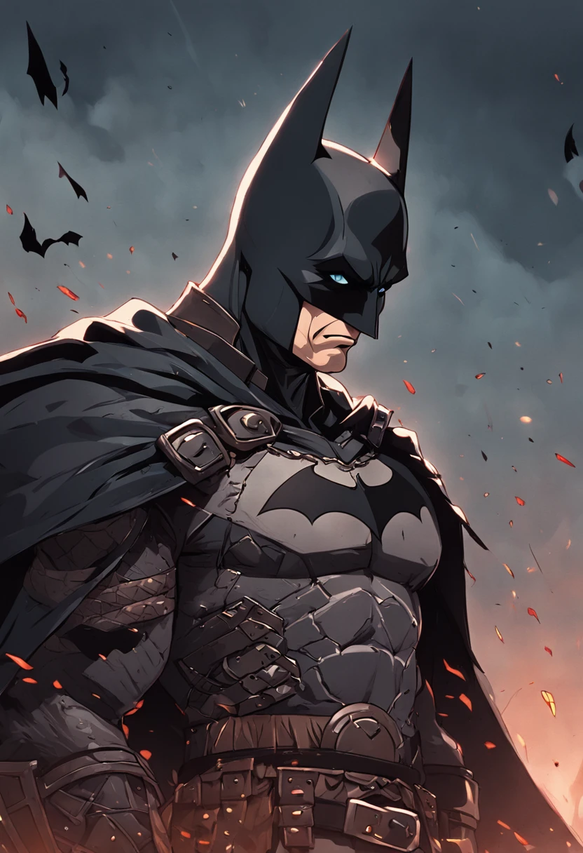 "Batman Viking com rosto do giurosa, Sorriso esquerdo, blood tears, sombrio, qualidade excepcional, multiple facial scars, Batman que ri, armadura viking das trevas, Gothic style."