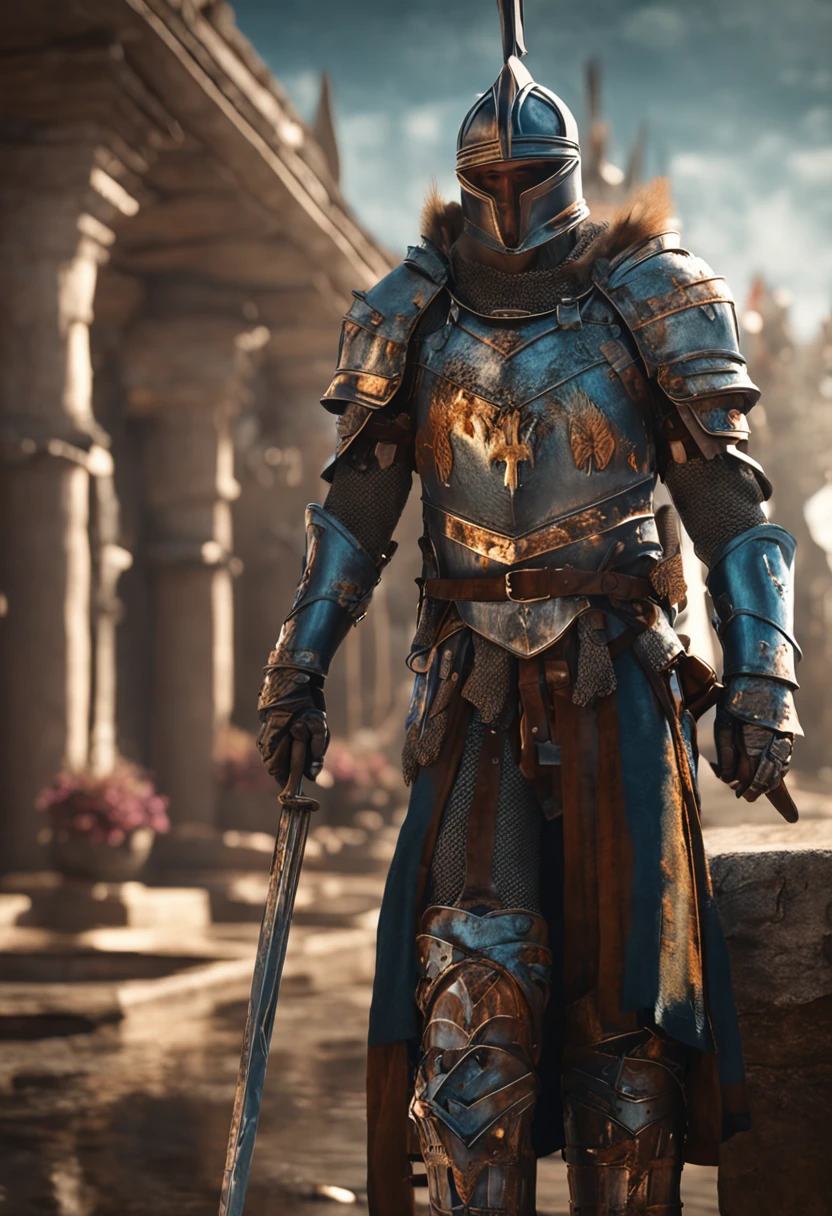 Royal Knights，Gorgeous heavy armor wraps the whole body，Point the Knight's Sword to the sky，sportrait，avatar close up，Solemn，flatchest，modest，humble，Cinematic, hdr, primitive, Intricate, High quality, Gorgeous shades, Intricate details, super-fine，oc rendered