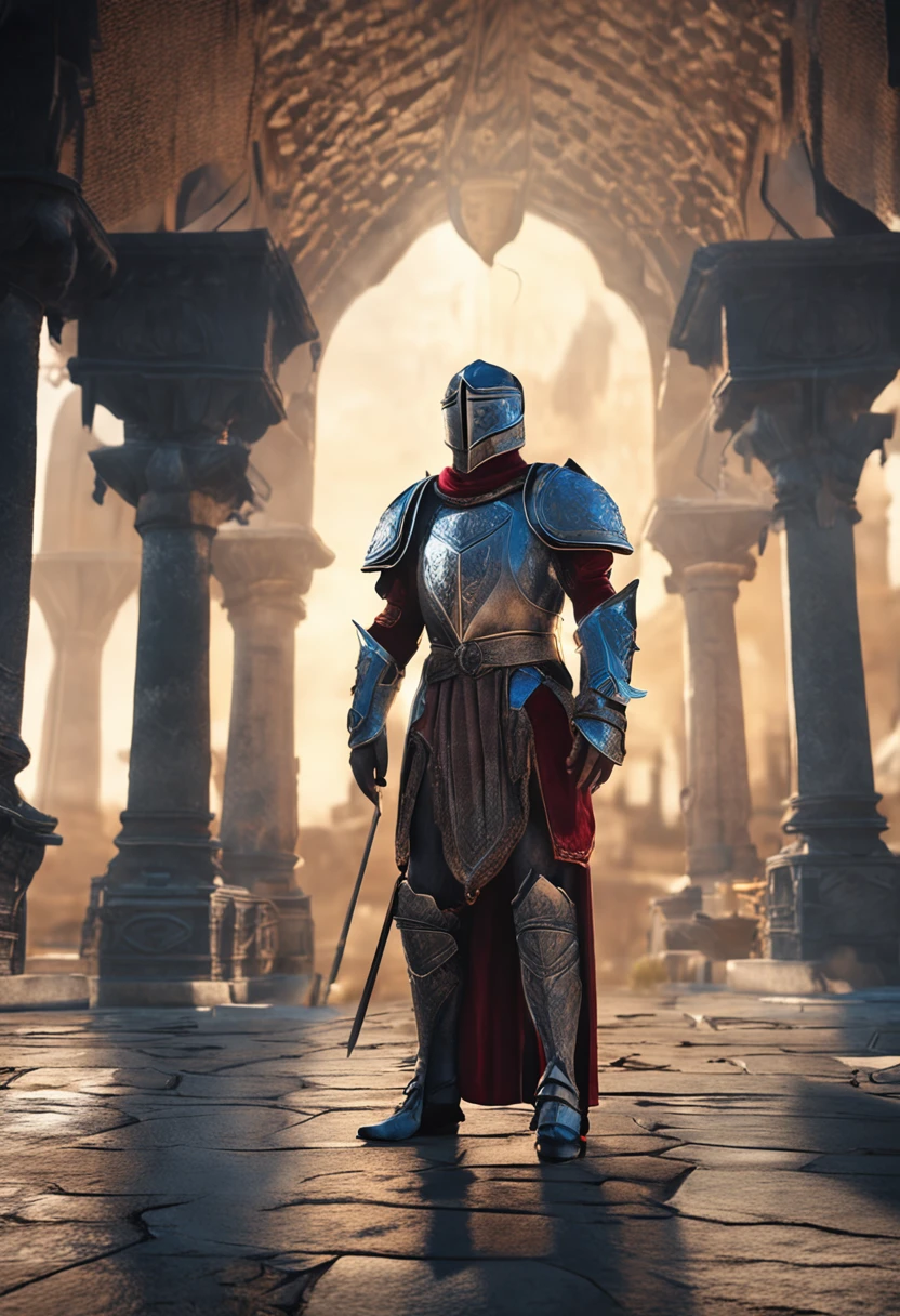 Royal Knights,Gorgeous heavy armor wraps the whole body,Point the Knight's Sword to the sky,sportrait,avatar close up,Solemn,flatchest,modest,humble,Cinematic, hdr, primitive, Intricate, High quality, Gorgeous shades, Intricate details, super-fine,oc rendered