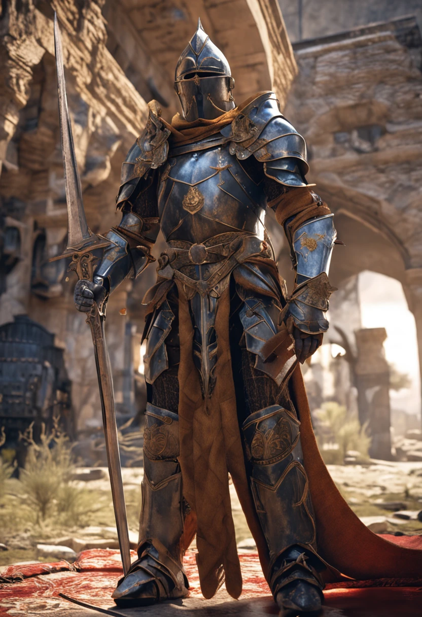 Royal Knights，Gorgeous heavy armor wraps the whole body，Point the Knight's Sword to the sky，sportrait，closeup cleavage，Solemn，flatchest，modest，humble，Cinematic, hdr, primitive, Intricate, High quality, Gorgeous shades, Intricate details, super-fine，oc rendered