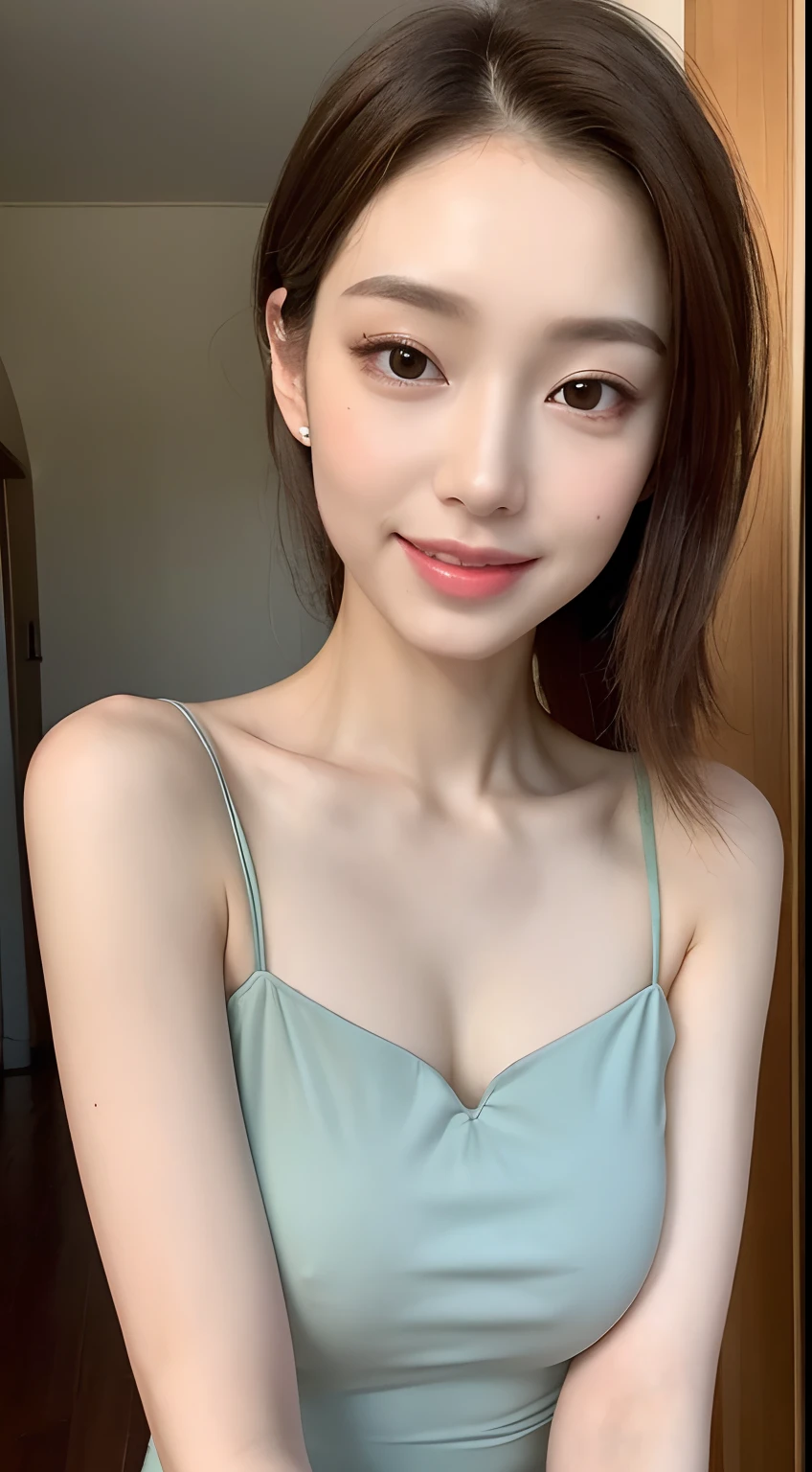 ((Best Quality, 8K, Masterpiece: 1.3)), 1girl, Slim Abs Beauty: 1.3, (Hairstyle Casual, Big Breasts: 1.2), Dress: 1.1, Super Fine Face, Delicate Eyes, Double Eyelids, Smile, Home