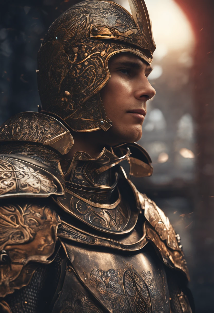 Royal Knights，Gorgeous heavy armor wraps the whole body，Tall and mighty，Point the Knight's Sword to the ground，sportrait，closeup cleavage，Solemn，flatchest，modest，humble，Cinematic, hdr, primitive, Intricate, High quality, Gorgeous shades, Intricate details, super-fine，oc rendered