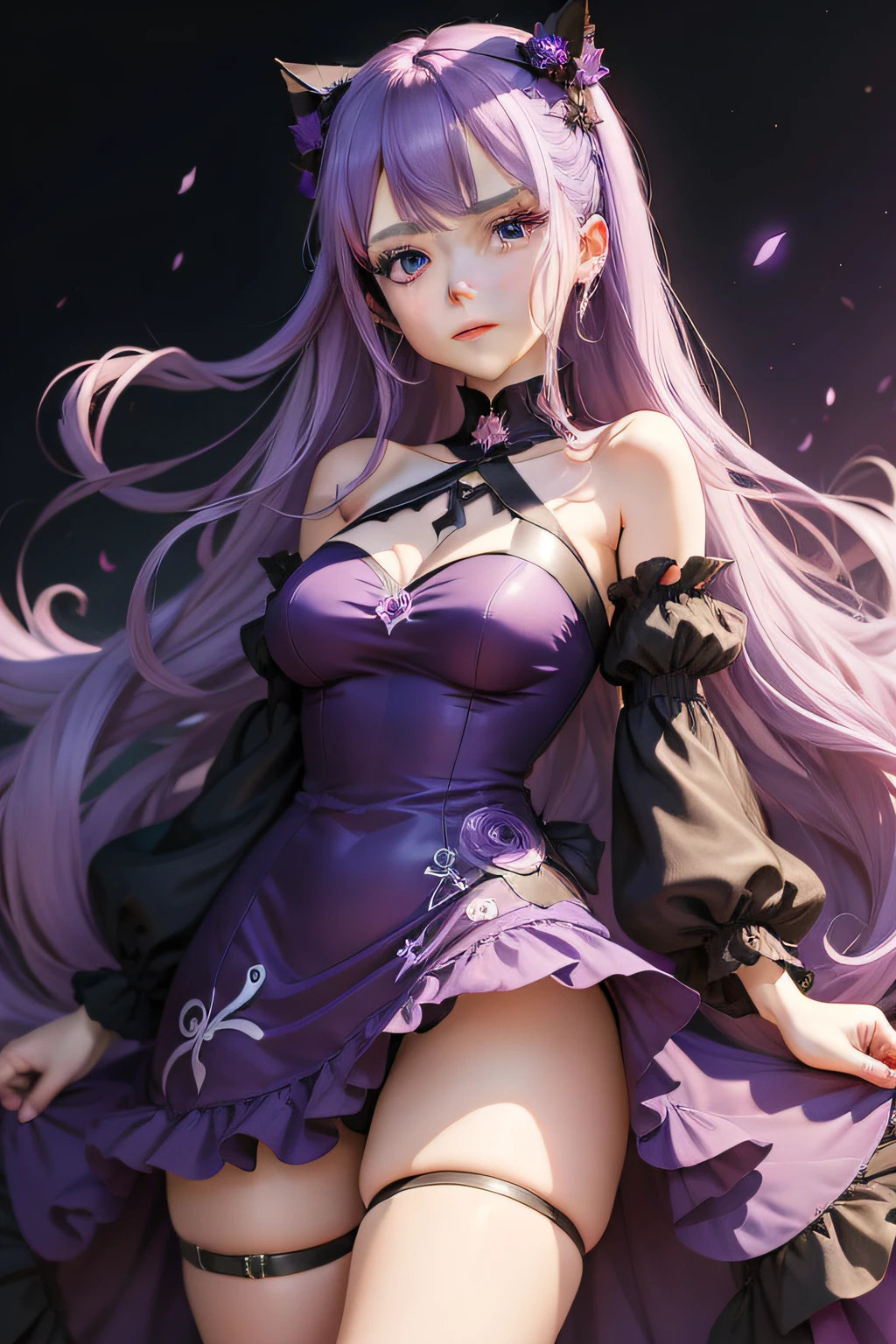 anime girl with purple hair and purple eyes wearing a purple dress, anime moe artstyle, made with anime painter studio, flat anime style shading, anime stylized, shalltear from overlord, stylized anime, anime style portrait, anime style like fate/stay night, portrait gapmoe yandere grimdark, shalltear bloodfallen, marin kitagawa fanart