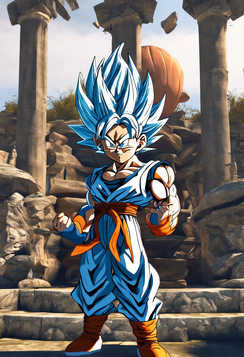 VEGETTO 3D ultra realista na montanha :n_ desenho, Imperfection, baixa qualidade, boneco, jogo ,anime, texto, assinatura