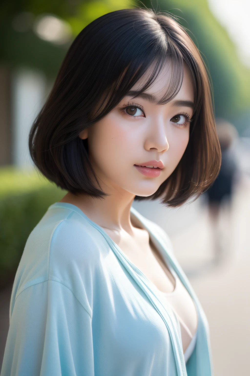 {{surrealistic}}(I have a SLR camera.)
Natural lighting、{cameraman}(I have a SLR camera.)
(In the street、(Cute woman holding camera in the city))
(intricate-detail、Sharp Focus、proffesional、Photorealsitic、top-quality、Live Action、8K、
(({realisitic、Real Human})portlate、photorealisim、)、
(a beauty girl、Japanese high school girl、18year old、1 girl in、独奏、(Excellent style、(de pele branca、A slender 、udder of moderate size,:3.2、))
ulzzang -6500-v1.1,
(hyperdetailed face、(very detailed lips、round and detailed eyes、二重まぶた、Moist eyes、Delicate eyebrows、))
(hairstyle on、(bob cuts、A dark-haired、Smooth hair、shinny hair、bob、))、
(Female atmosphere、(unclear、Attractive woman、Healthy、charmed、glamor、Shyness、glad、kawaii、waking up、Good aroma、))、
(garments、lo fashion、((dressing gown、Cute clothes、unclear、kawaii、stylish、))(become、silk、Healthy、ren、))
(frontage(SLR(Looking through the viewfinder, the lens is facing this way.))
Nikon Z 85mm、(Raw foto:1.2)