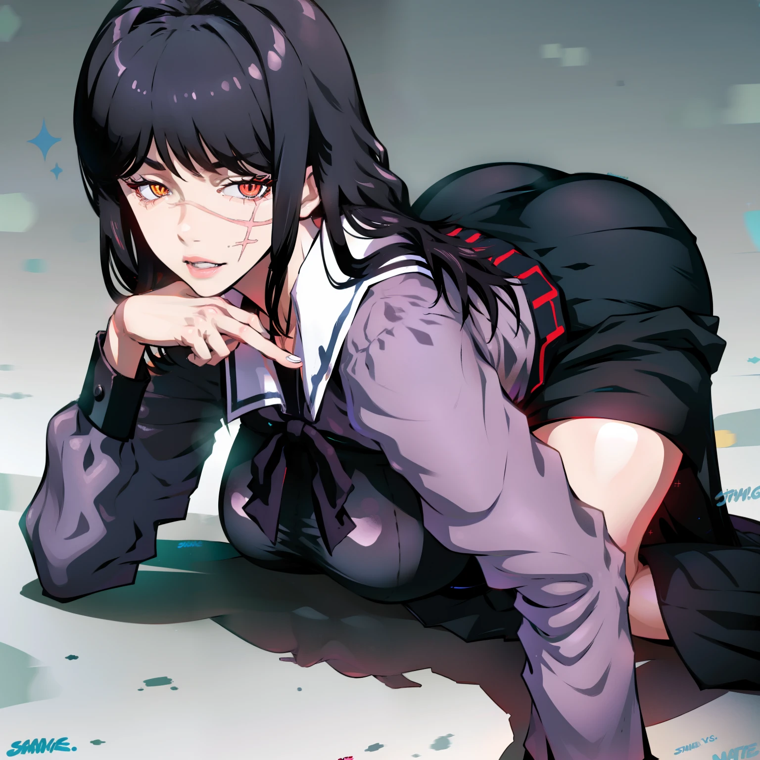 Yoru, joy ride style, all fours, big ass, long skirt, skirt lift, school uniform