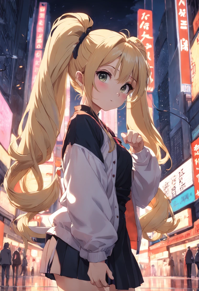 Blonde double ponytail girl cute jk pose