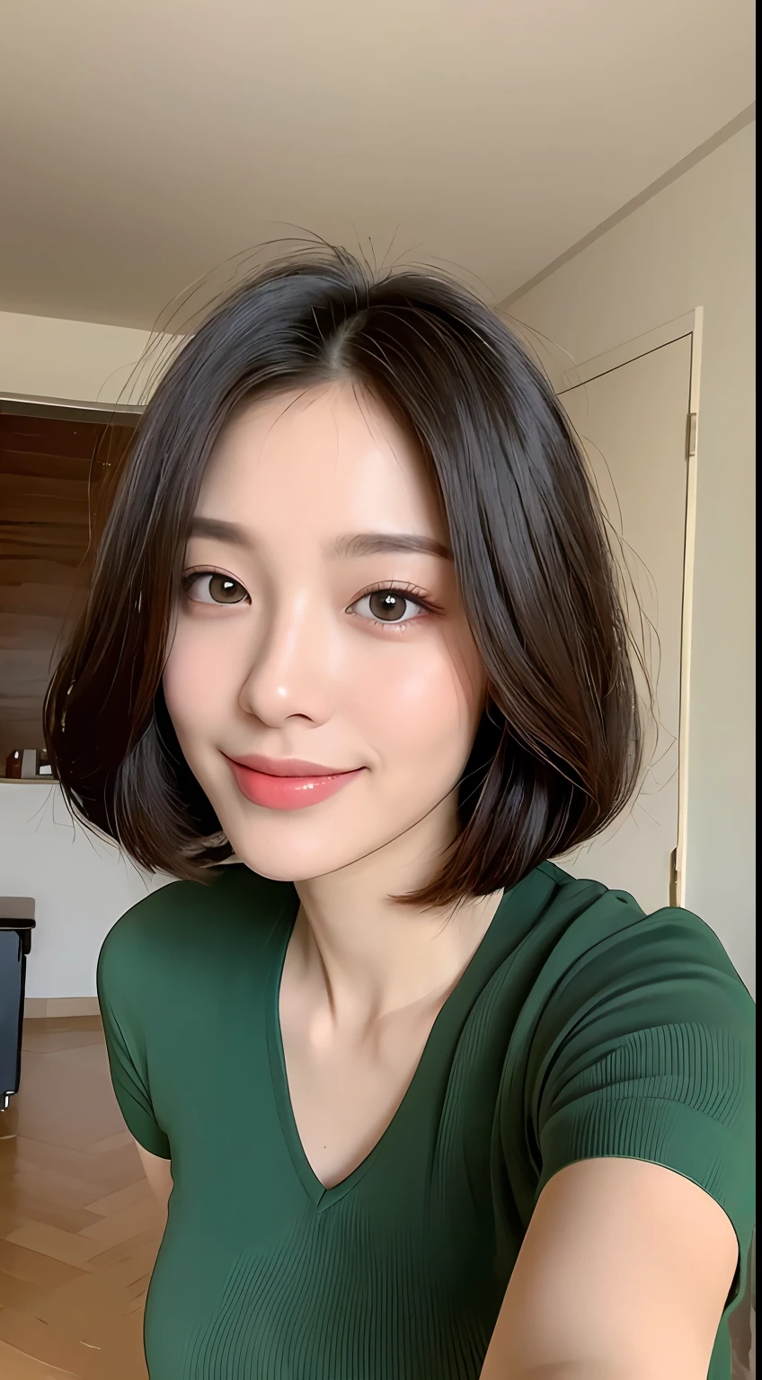 ((Best Quality, 8K, Masterpiece: 1.3)), 1girl, Slim Abs Beauty: 1.3, (Hairstyle Casual, Big Breasts: 1.2), Dress: 1.1, Super Fine Face, Delicate Eyes, Double Eyelids, Smile, Home