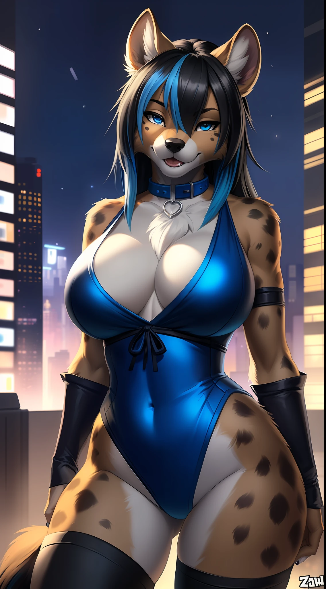 ((((sfw)))), uploaded the e621, beautiful and detailed,woman (((female))) ((anthro)) hyena, Ross Tran, by ruan jia, by zaush, by foxovh, lighting cinematic, seductor, hyena, thighighs, (huge chest), full body view, (anthro, fluffy fur, character focus:1.1), 1girl, anthro dog girl, body fur, solo, medium breasts, (thick thighs:0.3), curvy,big ass sexy ass sexy boobs , (heart-shaped pupils), sexy, seductive, fall in love girl, nice, cute, naughty face, , big aureola sahow , show , Black hair with blue highlights. night looking the raiin . inside butt samurai girl, with his , visibile saliva offering the breasts and sex partial clothes ((She is showing her sensuality) ( blue collar.) hottest hot 1st position for sexy blue eyes confortable naughy face anime-style cartoon-style with blue hair and wearing ninja clothes, digital drawing and colorful city in the background, sexual expression.) (clothes colors: blue, black and white) (ninja clothes sexy)