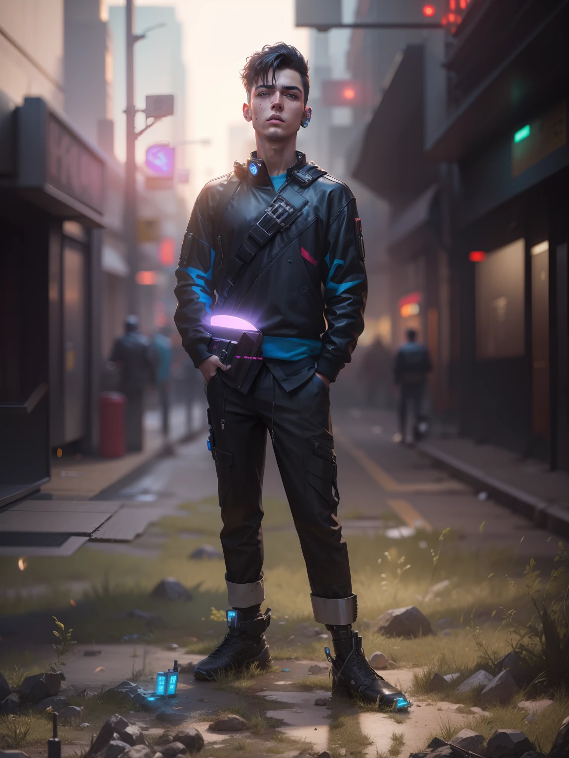 Change baground cyberpunk handsome boy with ultra realistic face. 8k