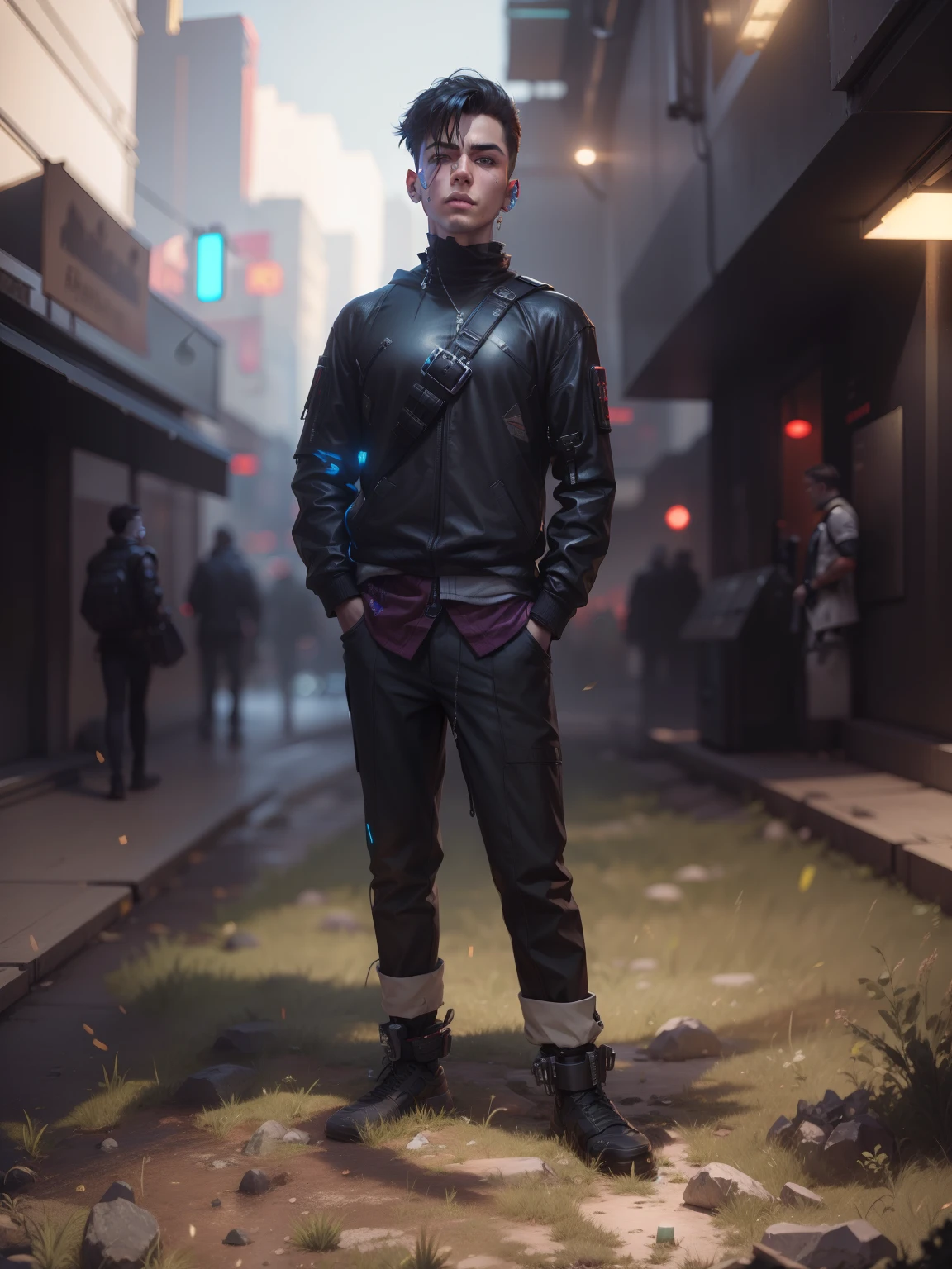 Change baground cyberpunk handsome boy with ultra realistic face. 8k