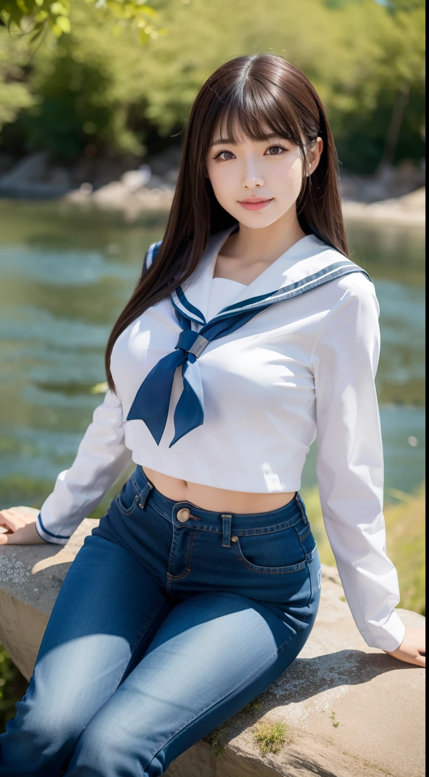 (​masterpiece:1.3), (8K, Photorealsitic, Raw photography, Top image quality: 1.4), japanes, (1girl in), beauitful face, (Lifelike face), Beautiful hairstyle, realisticeyes, Eyes in Beautiful Details, (real looking skin), Beautiful skins, enticing, 超A high resolution, A hyper-realistic, high detailing, the golden ratio, (Detal Face:1.2), see the beholder,masutepiece, Best Quality, Ultra-detailed, finely detail, hight resolution, Composition of the whole body、Open Legs Pose、Bold legs open、Beautiful detailed eyes, fitness wear, Natural Color Lip,Photorealsitic、realisitic、独奏、Photorealsitic、top-quality、extra detailed face、extremely detailed eye and face、beatiful detailed eyes、absurderes、incredibly absurdness、hair messy、Floating hair、Brown hair、Wavy hairstyle、Middle hair、(extremely details CG、8K Picture Wallpaper)、(extremely delicate and beautiful)、(​masterpiece)、(top-quality:1.0)、(超A high resolution:1.0)、beautiful  lighting、perfect lightning bolt、realistic shadow、[hight resolution]、Detailed skin、ultra-detailliert、detailed faces and eyes、Realistic eyes、Sharp pupils、beauitful face、plein air、Downtown Japan、In the hustle and bustle、blurry backround、shinny skin、Blunt bangs、Red Eye、(Sailor Suit 1.2)、Sailor suits have long sleeves、Super high quality photos, The 8k quality, Outdoors, Full body composition, looking in camera, Japan 20-year-old woman, Perfect beauty, Pore-visible texture, Perfect facial features, clear bare skin, clear bare skin, Beautiful toned body, muscular, slender, Poor breasts, Toned buttocks with small breasts、small ass、 Bloomers (Bloomers in Japan School, Seamless design, Monochromatic bloomers, Bloomers are dark blue, tight fitted、Bloomers are elastic fabrics、The length of the bloomer is from the navel３ｃｍThe following degrees, )Legs wide open、、deadpan、(Face turned to the side、)