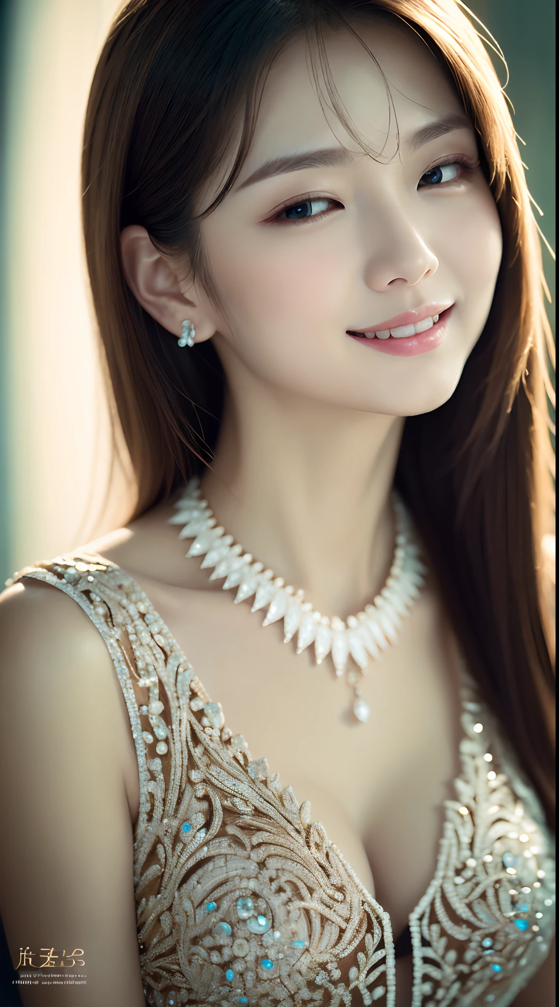 The female model wears gorgeous and delicate butterfly jewelry, brilliant colorful, Fine engraving, Shine brightly, The attention to detail, The jewelry is of high quality, Extremely high image quality，Close-up Shot Shot,16k magazine cover， softlighting, long whitr hair, Closed eyes, Seductive smile, Sideways, Masterpiece,