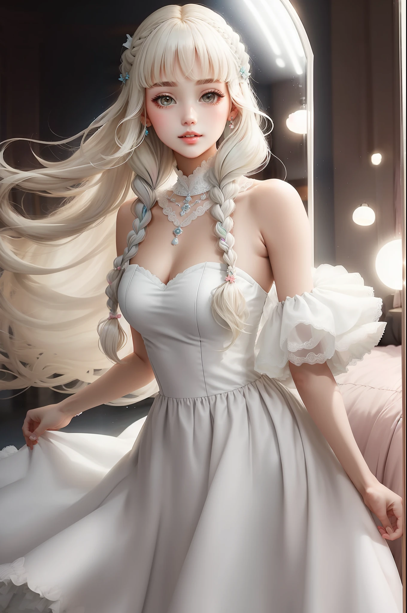 Princess A Princess Soft Good style best quality(Highest Quality) , High quality(hiquality) Soft hair shuicolor Fluffy dress blonde Braids, The whole body is reflected, Very delicate tone and good atmosphere