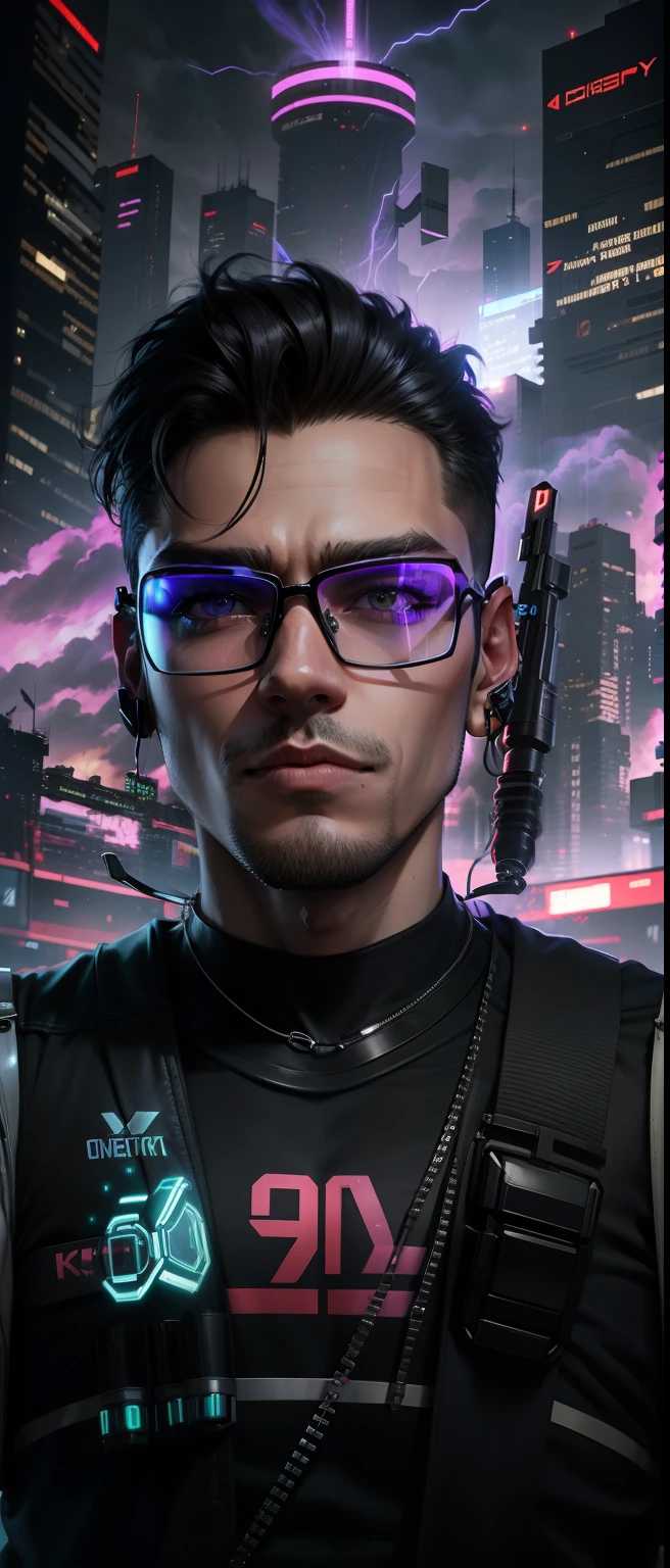 Change baground cyberpunk handsome boy glasses on face full cyber boy. 8k