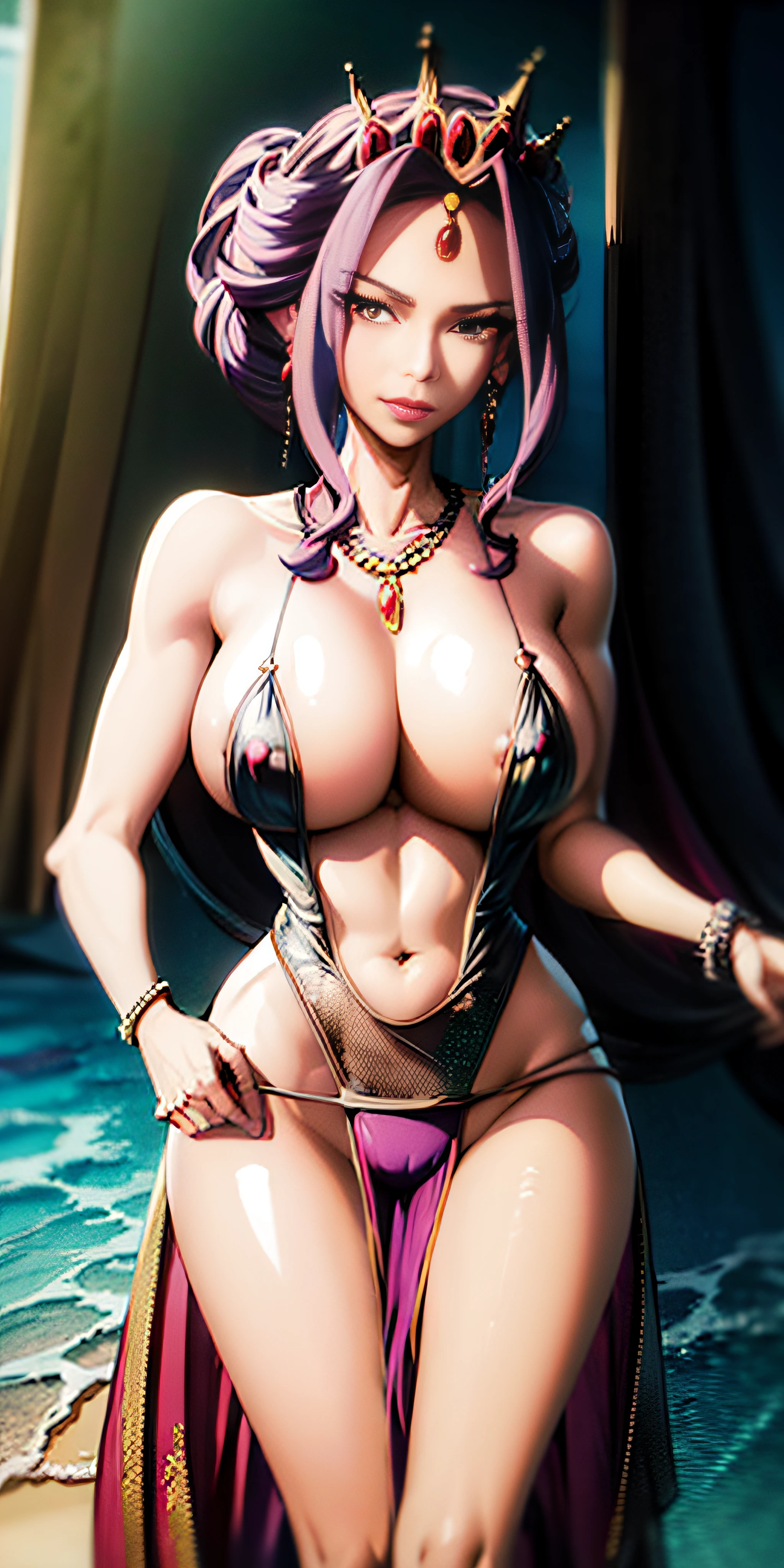 a cartoon picture of a woman in a bikini and a crown, nico robin, jojo anime style, seductive anime girl, commission for high res, extremely detailed artgerm, faye valentine, portrait knights of zodiac girl, in jojo\'s bizarre adventure, juri misaki, highly detailed exquisite fanart,