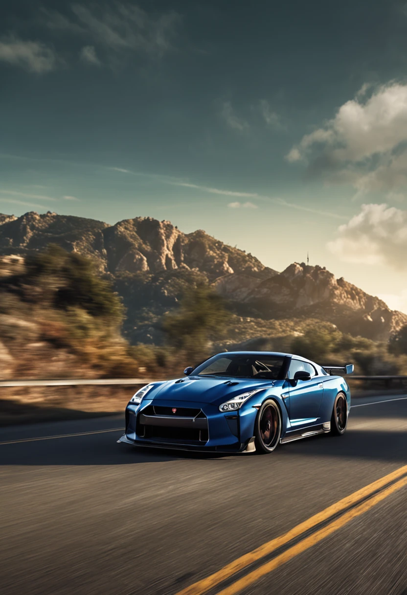 A GTR spers down the road,The roadside is full of screaming people