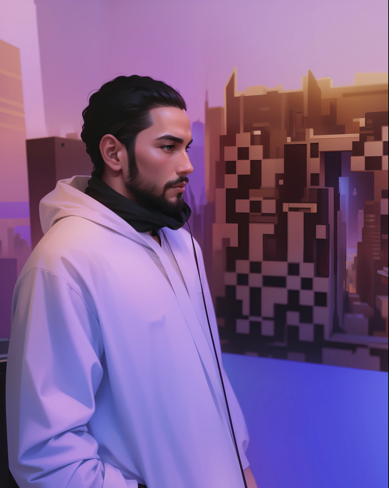 Put the background of my dubai avatar and make it look a pixel drawing