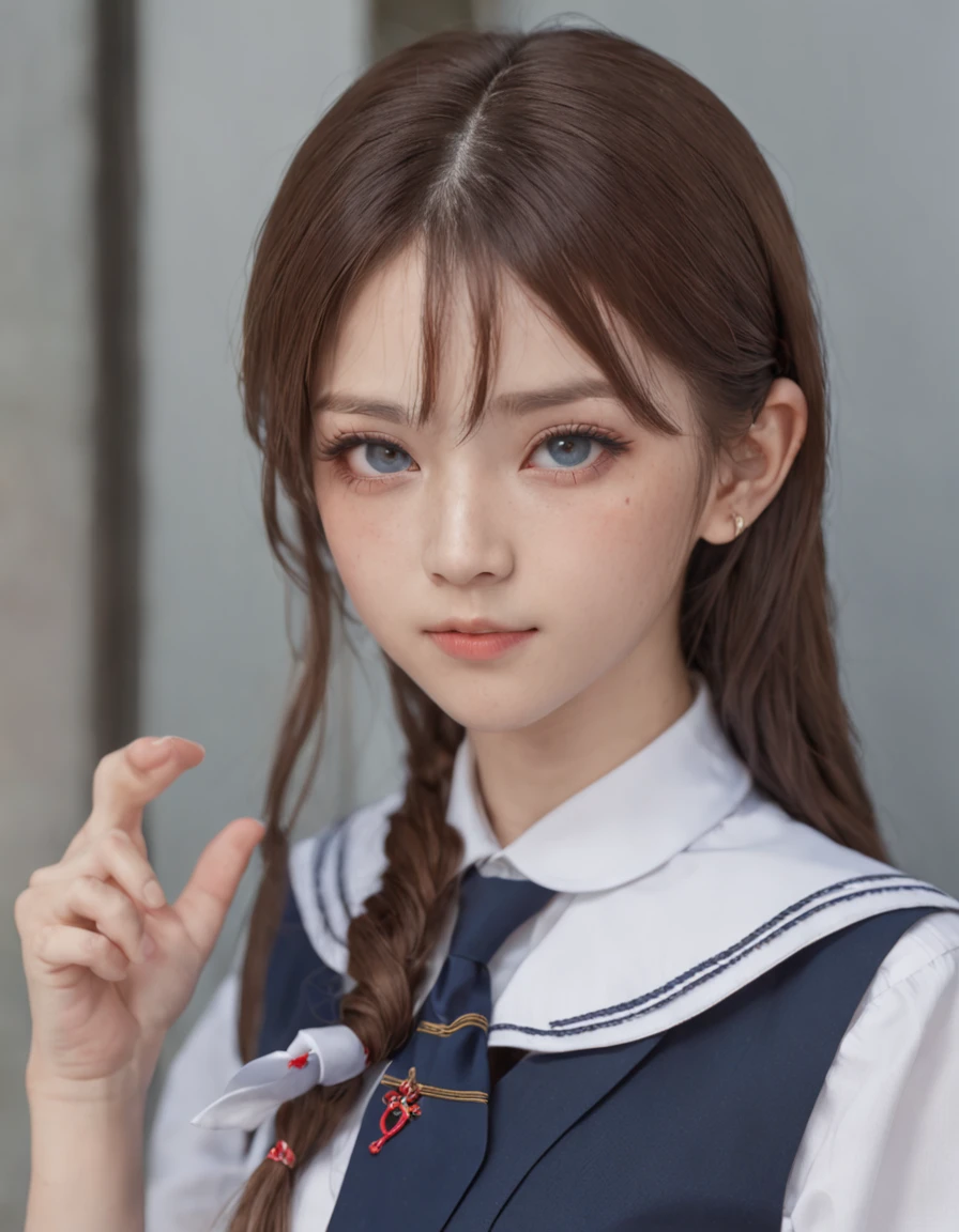 1 girls, big breast, sailor uniform, serafuku, blue neckerchief, school uniform, white dress shirts, short sleeve, slender, thin waist, full body, realistic, 50mm portrait, high resolution, 8k, RAW photos, high-detail RAW color photo, dynamic light, ultra detailed, detailed face, facial features details, beautiful details Eyes, very detailed eyes, very detailed skin, real skin, firm skin, on the train