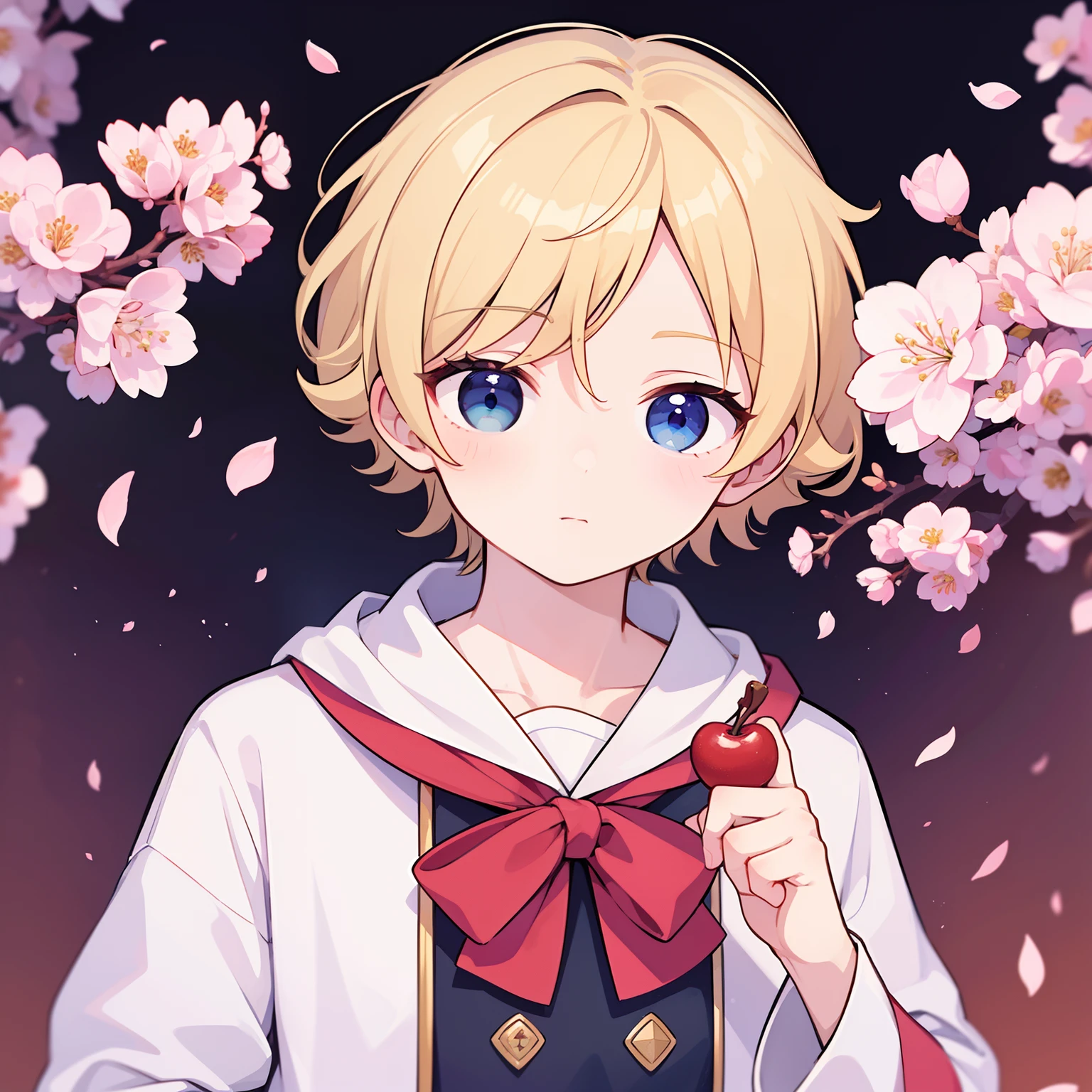 superfine illustration,Animated,1boy,man,Man's,gay,Yaoi,Guy,man,Man's,Short hair,Curly hair,Parted bangs,Blonde hair,Blue eyes,White skin,cherry blossom viewing