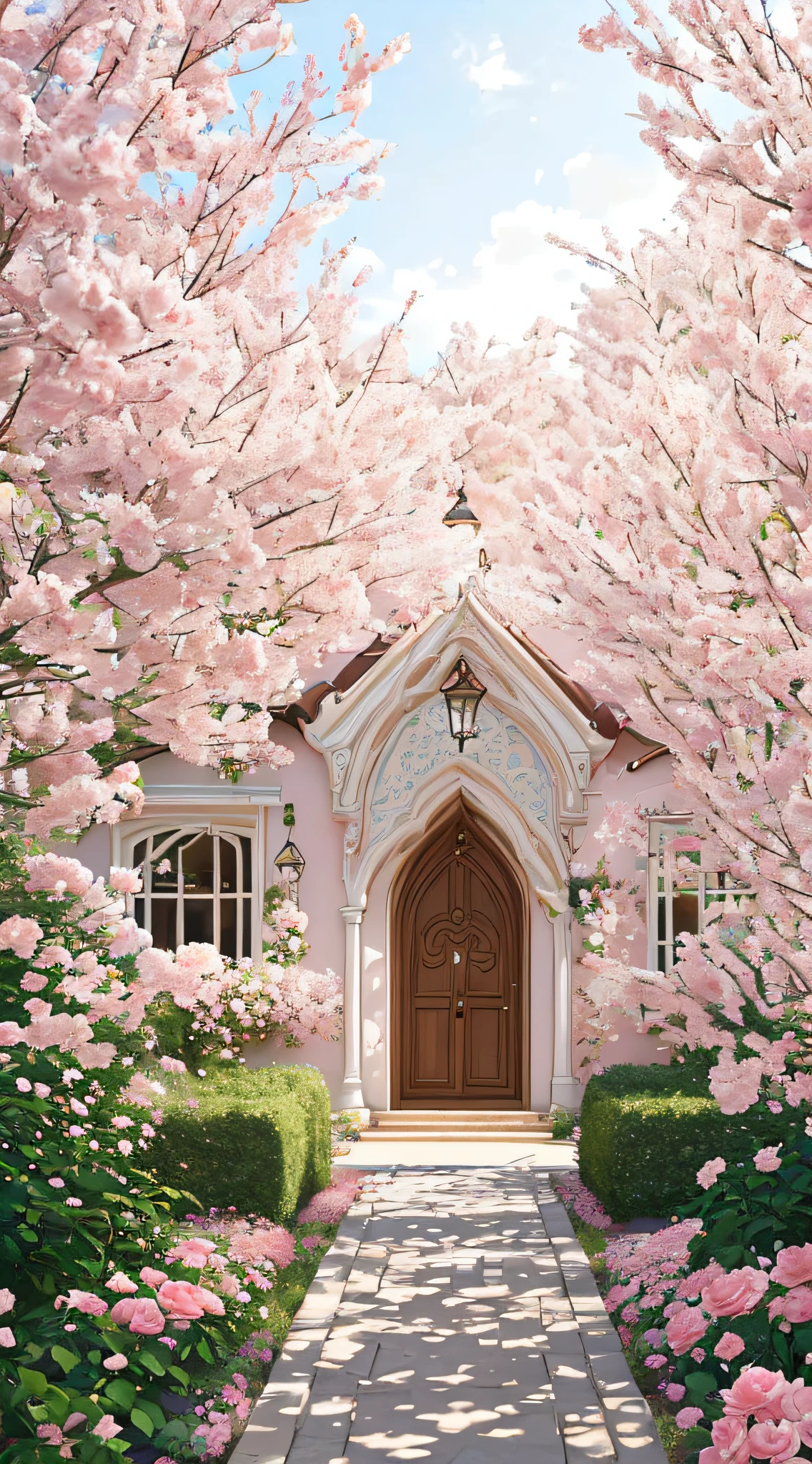 Professional photography, realistic, a clump of pink roses outside the house, beautiful and aesthetic, soft pink, beautiful beauty, roses in movie lights, lush flowers outdoors, nature and floral aesthetics, rose garden, roses, portal made of roses, beautiful images, roses, fantastic aesthetics, in a cottage core garden, pink golden hour, (masterpiece: 1.6, best quality), (fine detailed beautiful eyes: 1.2), (extremely detailed CG unity 8k wallpaper, masterpiece, super detailed, best shadows), (detailed background), high contrast, (best lighting, extremely refined and beautiful), ((color paint splash on transparent background, Dulux,)), ((caustic)), dynamic angles, beautiful details glowing, amazing, high detail, very detailed, beautiful, building shots, surrealism, Unreal Engine 5