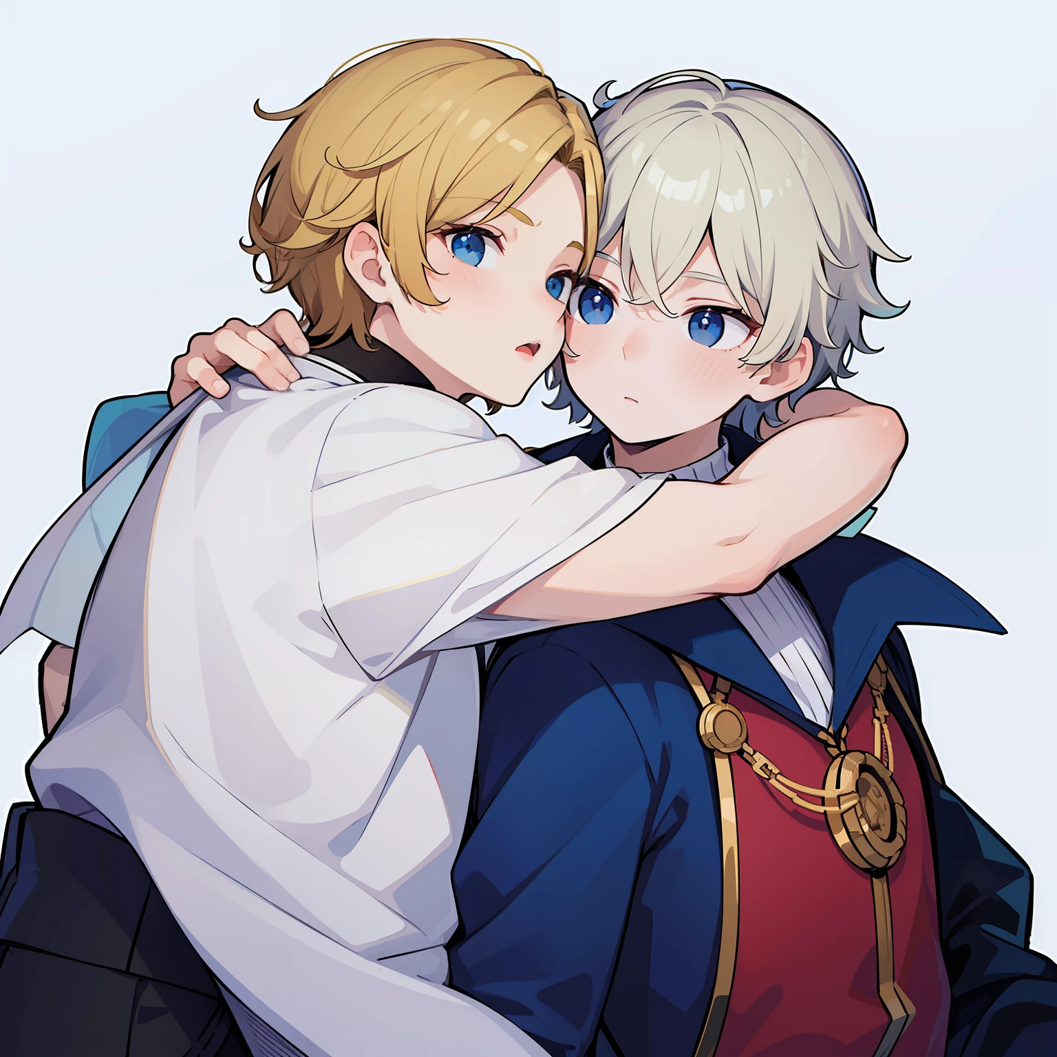 superfine illustration,Animated,1boy,man,Man's,gay,Yaoi,Guy,man,Man's,Short hair,Curly hair,Parted bangs,Blonde hair,Blue eyes,White skin,arms around neck