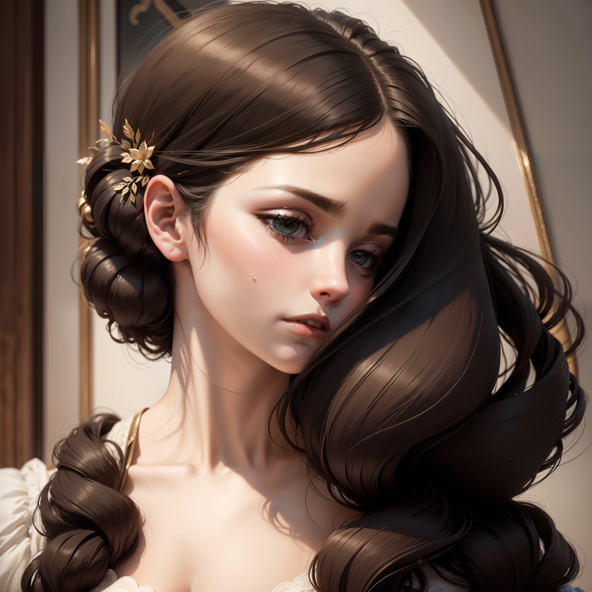 "masterpiece portraitures Delicate depiction Dense contrast Brilliant hair ornaments profile"
