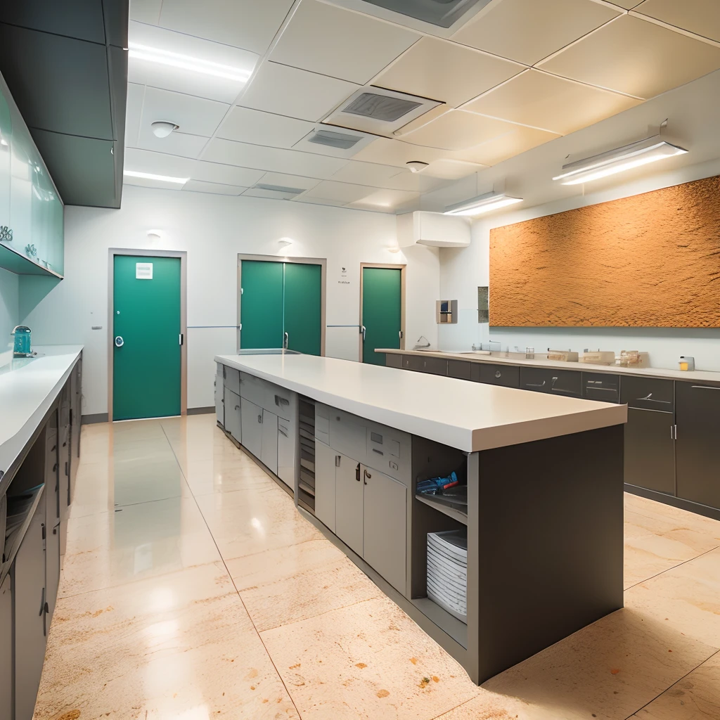 Geological Science Research Laboratory，Terrazzo floor，White wall，Rock wool board ceiling
