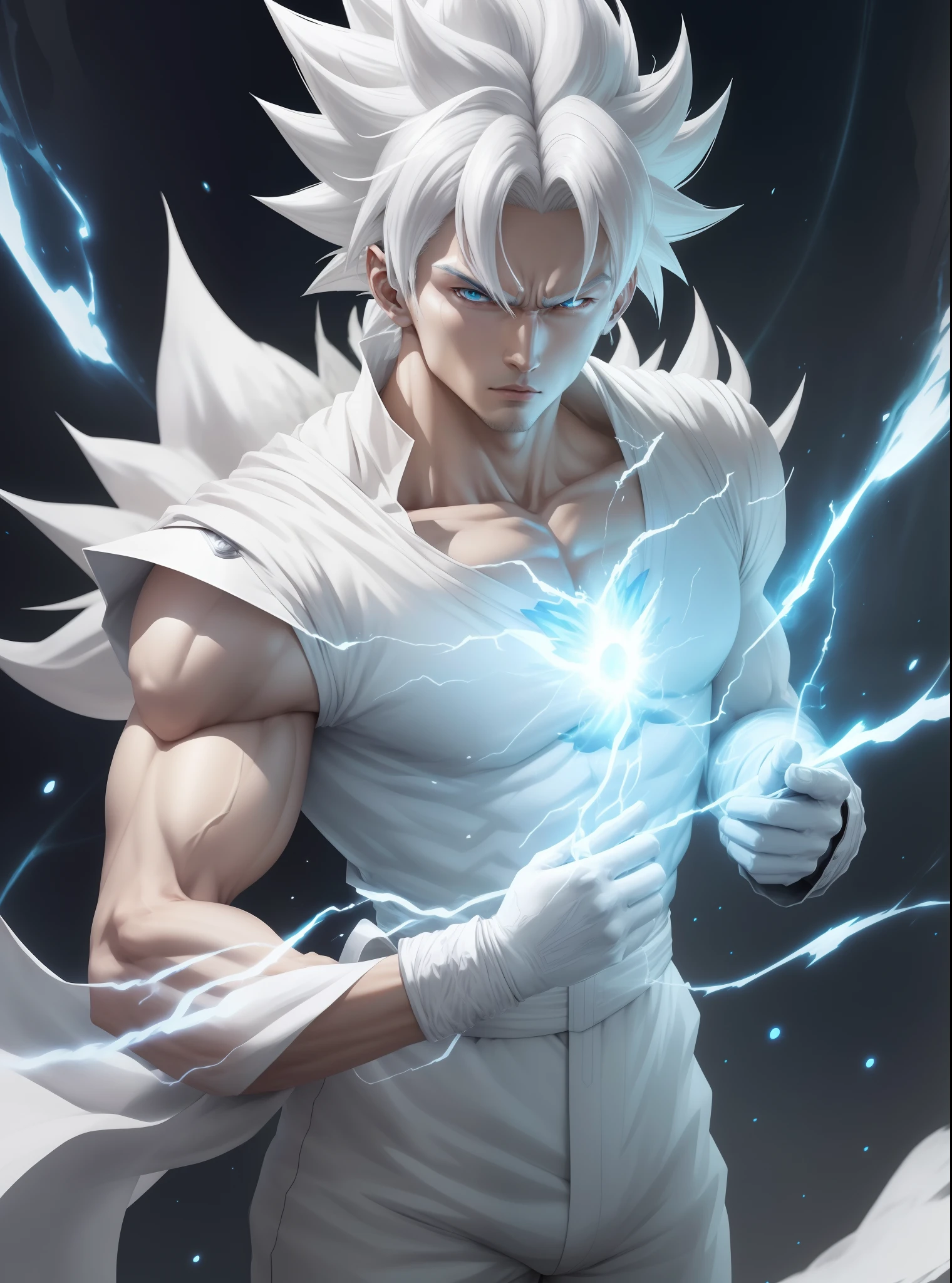 a close up of a person with a white hair and a white outfit, ultra instinct, an epic anime of a energy man, anime epic artwork, dragon ball concept art, highly detailed portrait of goku, super saiyan blue, super saiyan, 4 k manga wallpaper, detailed digital anime art, advanced digital anime art, detailed anime artwork, badass anime 8 k
