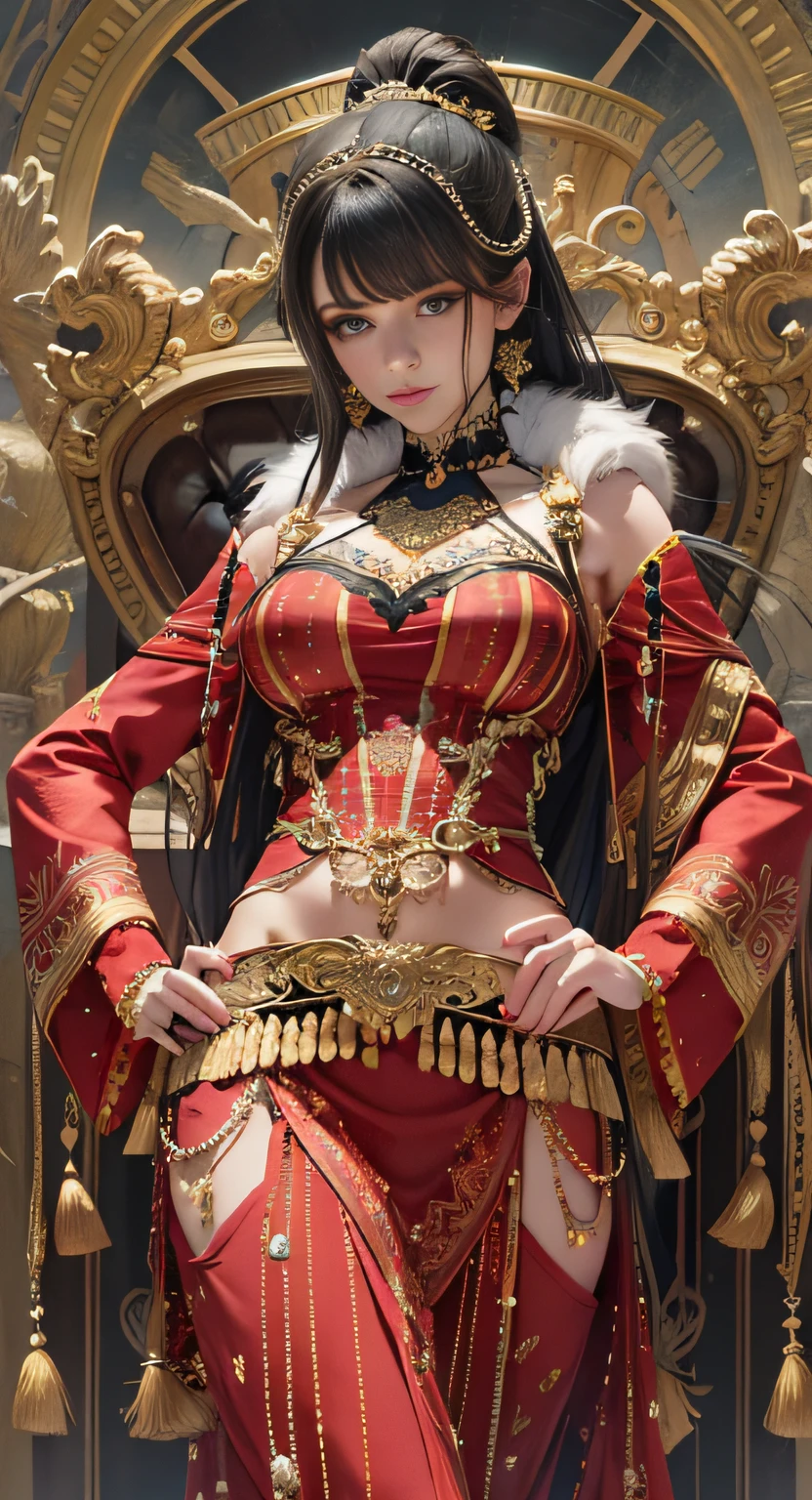 Beautiful woman in intricate bold and fringed costumes