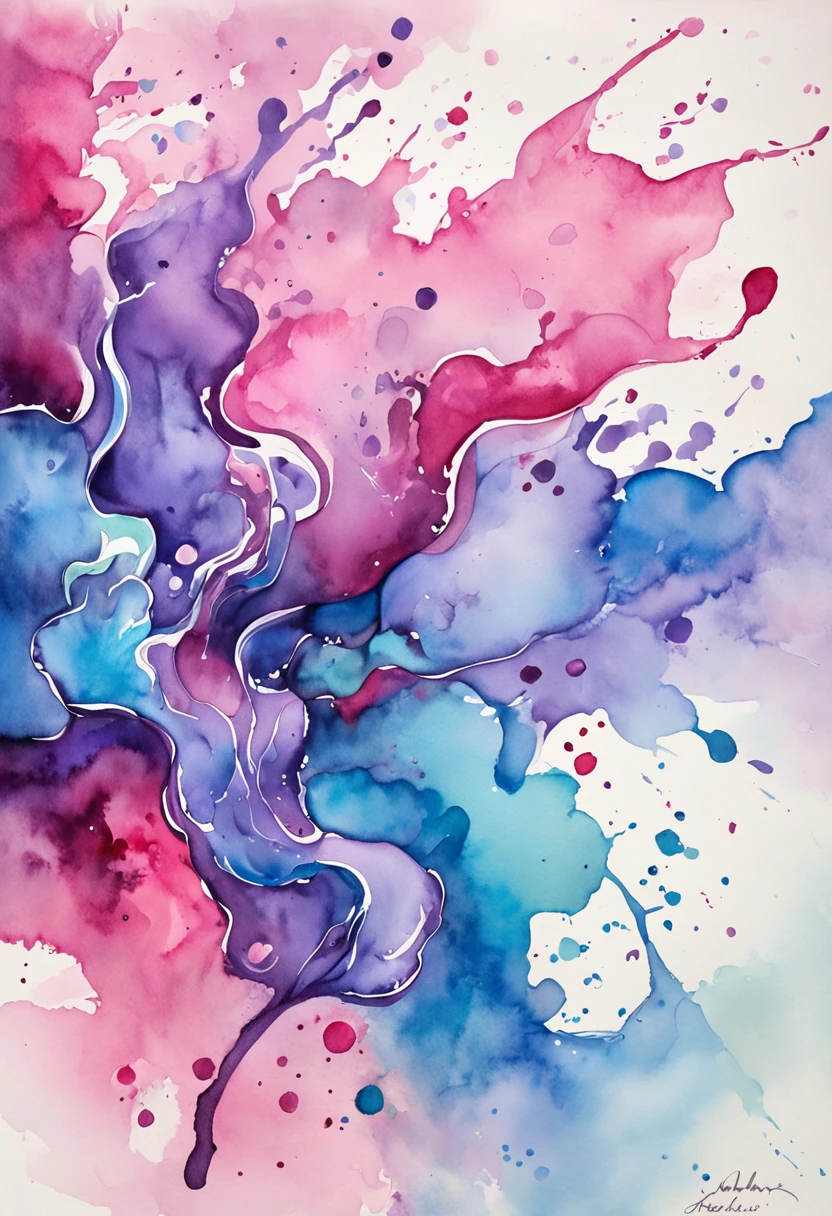 a close up of a painting of a pink and blue liquid, behance, 21:9, amoled wallpaper, by Sophia Beale, widescreen shot, blue and purple colour scheme, a full-color airbrushed, some ink drips, color 1970, painted in bright water colors